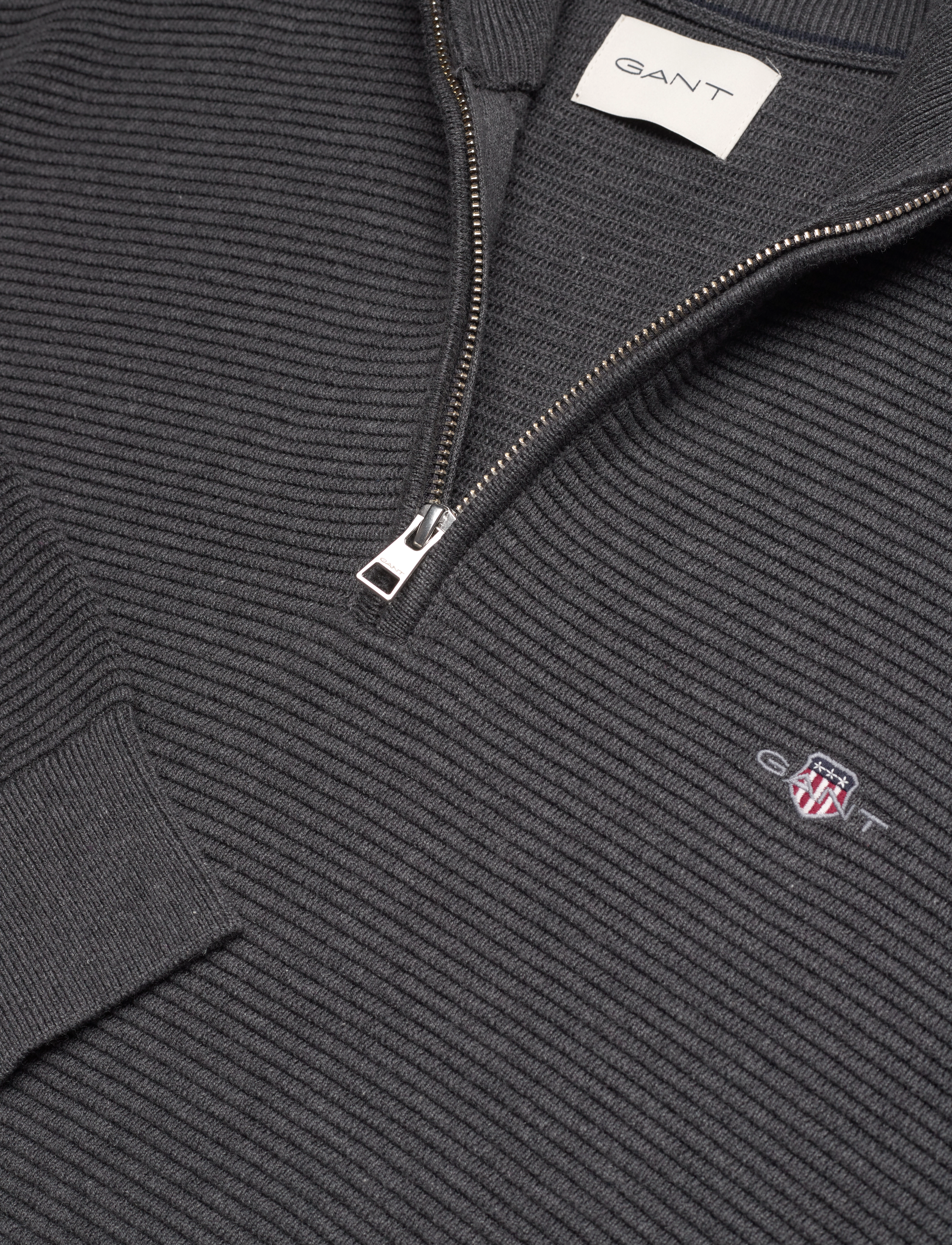 GANT - TEXTURED COTTON H-ZIP - antracit melange - 2