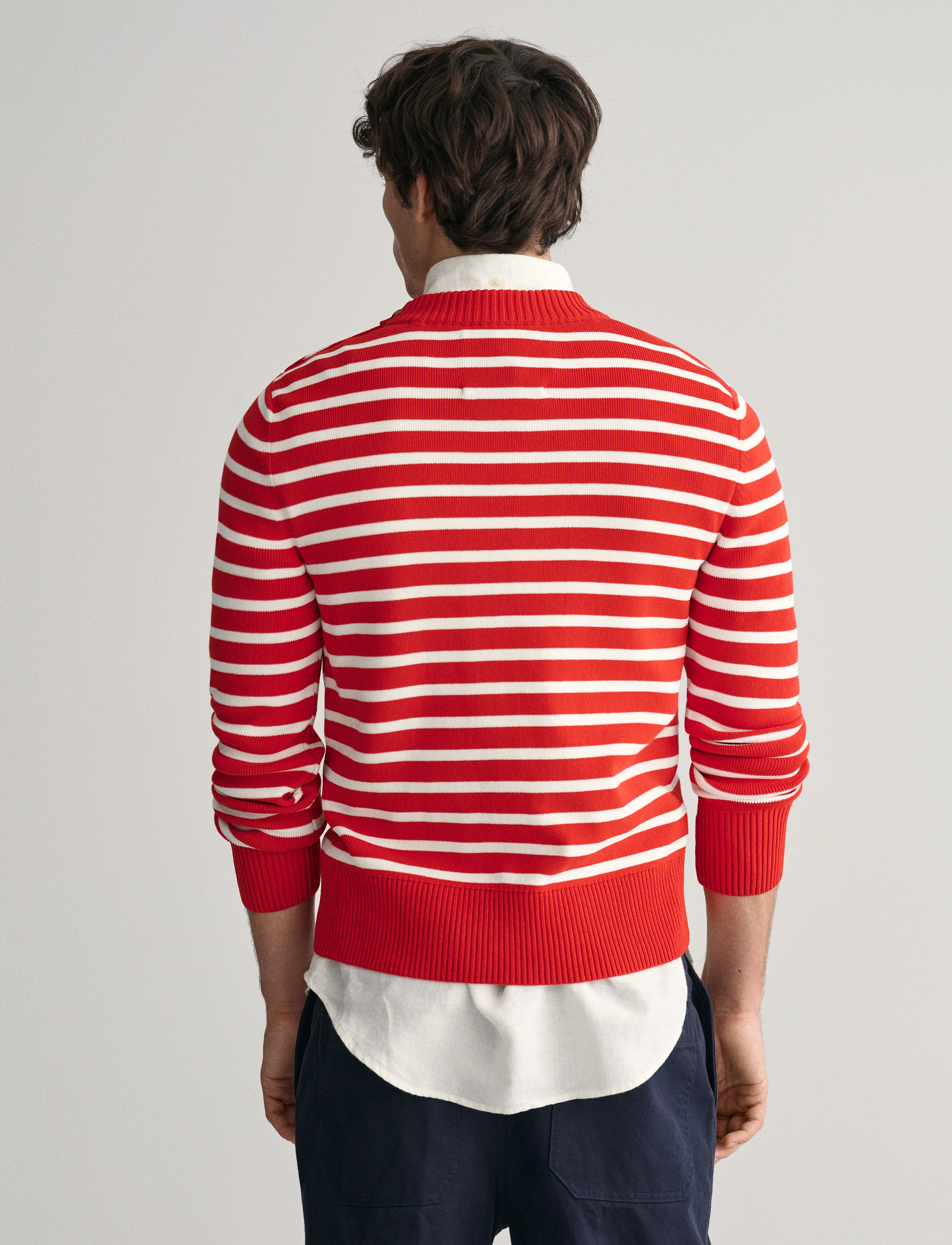 GANT - BRETON STRIPED SHINY COTTON C-NECK - ruby red - 3