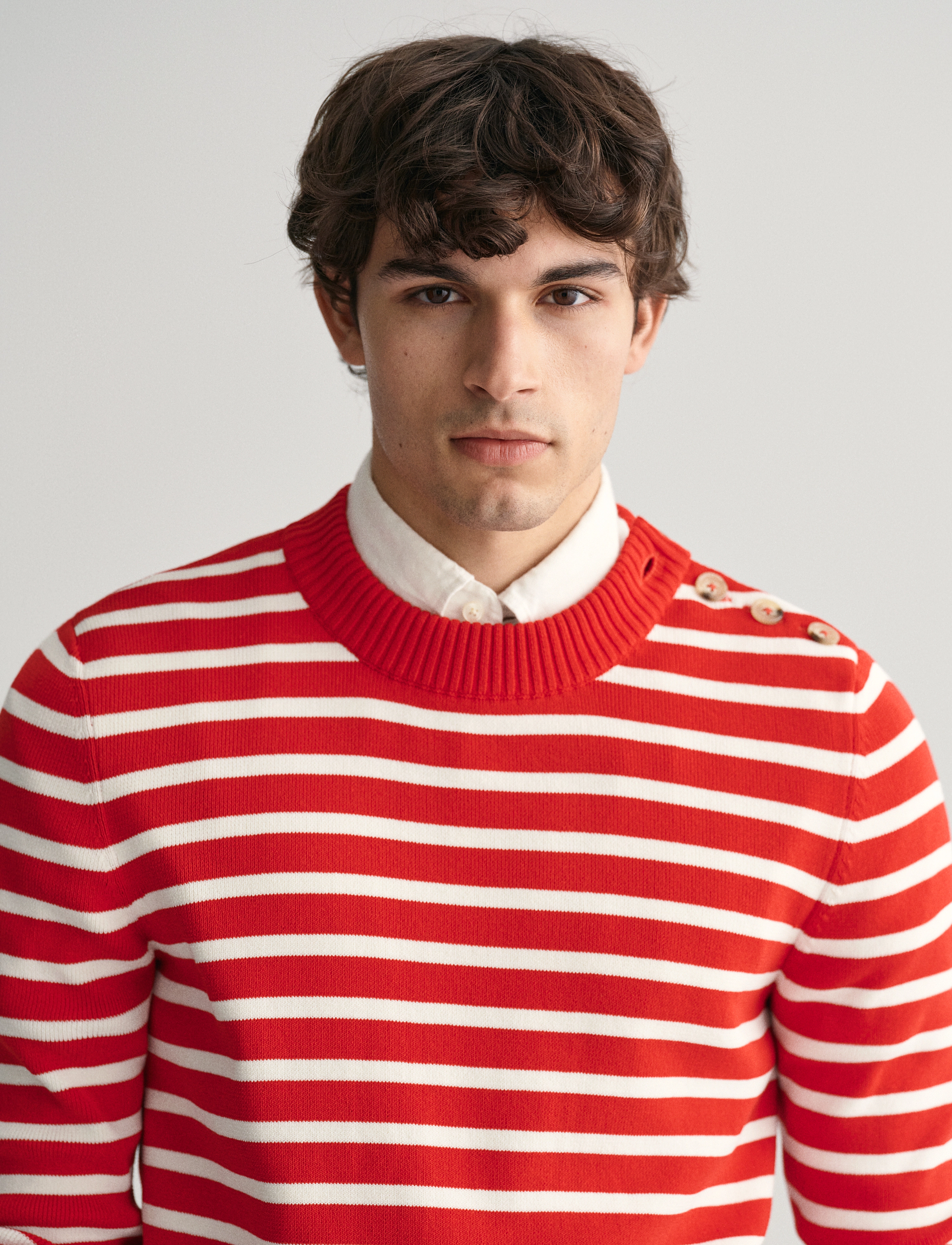 GANT - BRETON STRIPED SHINY COTTON C-NECK - ruby red - 2