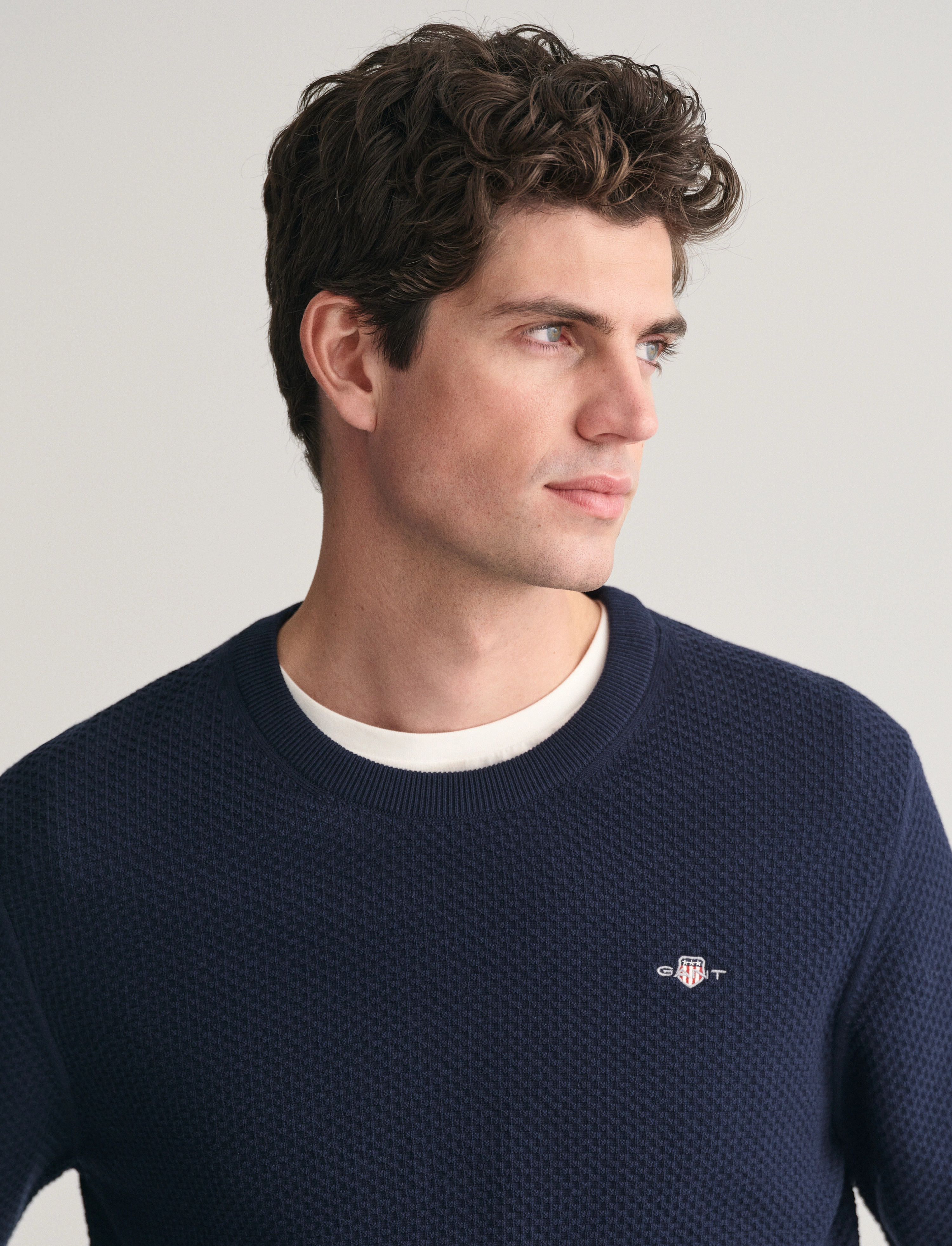 GANT - STRUCTURED COTTON C-NECK - evening blue - 4