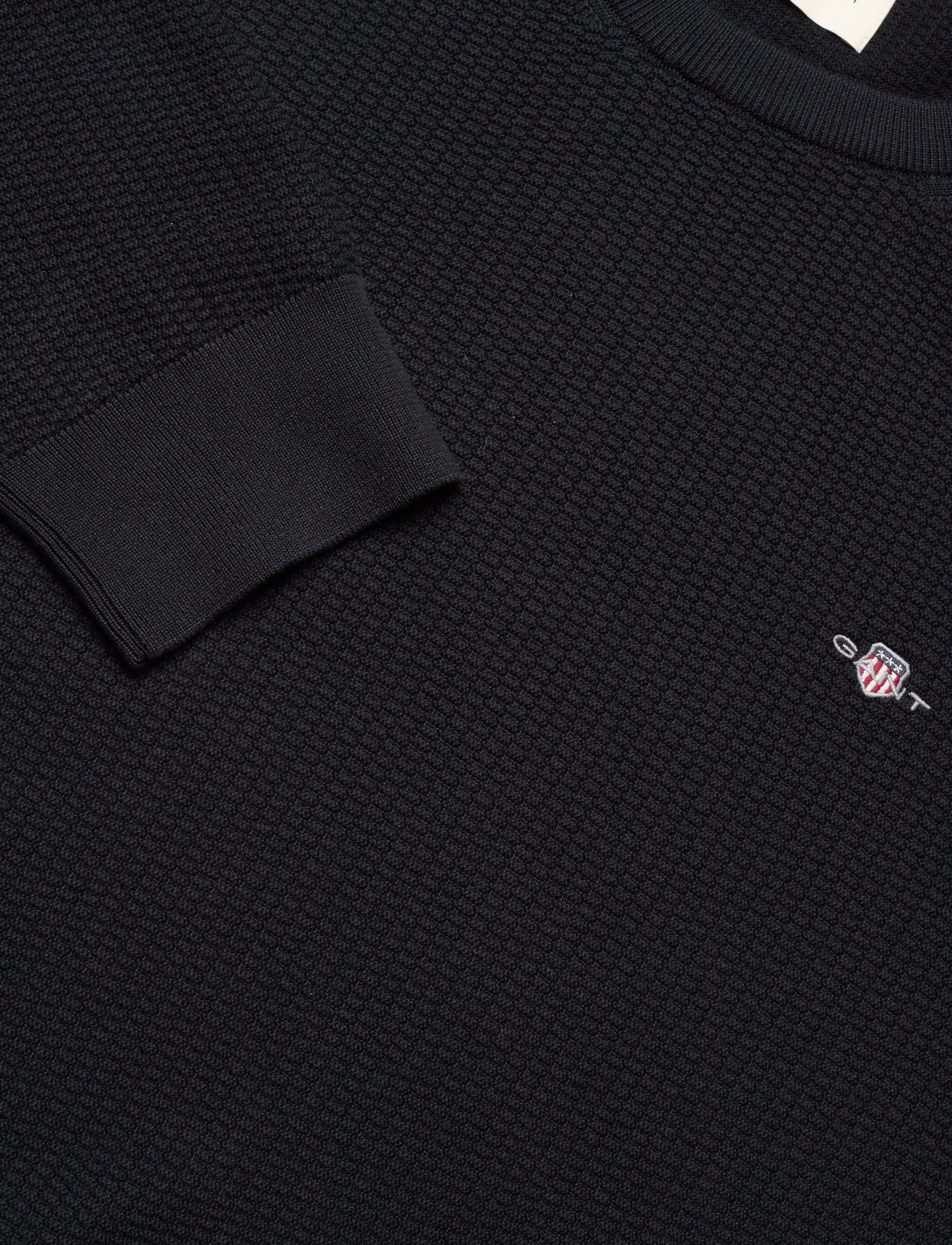 GANT - COTTON MICRO TEXTURED C-NECK - black - 2