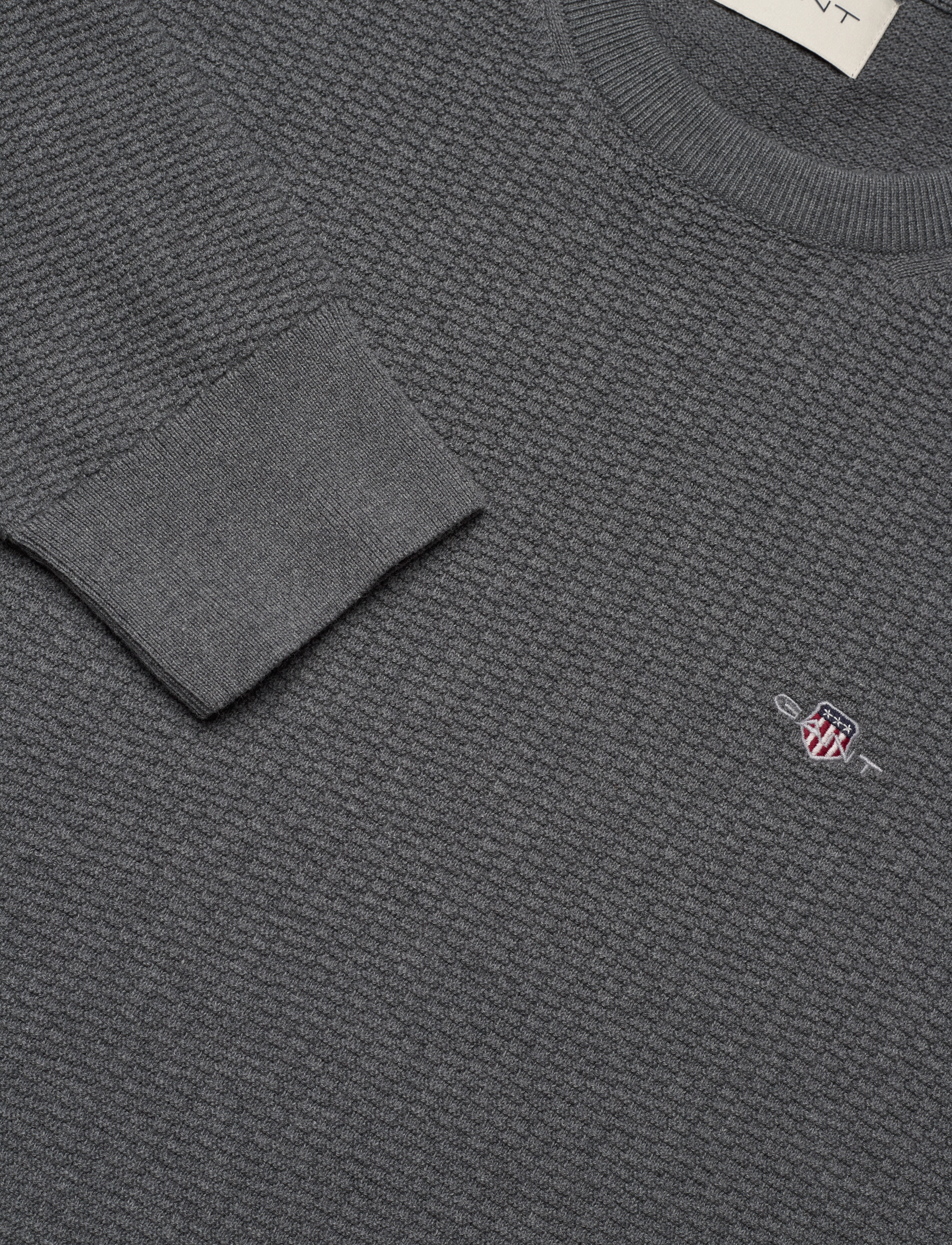 GANT - COTTON MICRO TEXTURED C-NECK - dark grey melange - 2