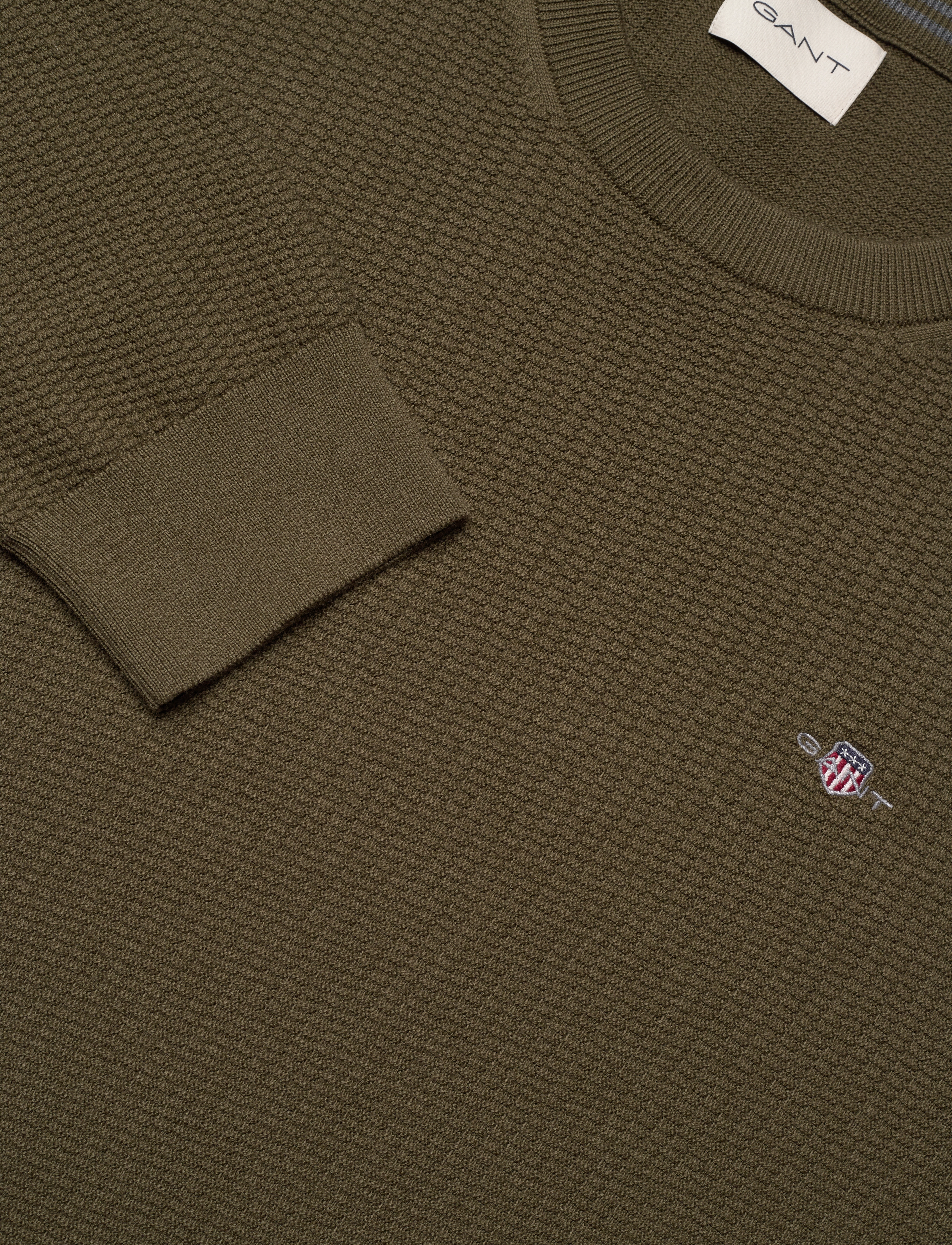 GANT - COTTON MICRO TEXTURED C-NECK - juniper green - 2