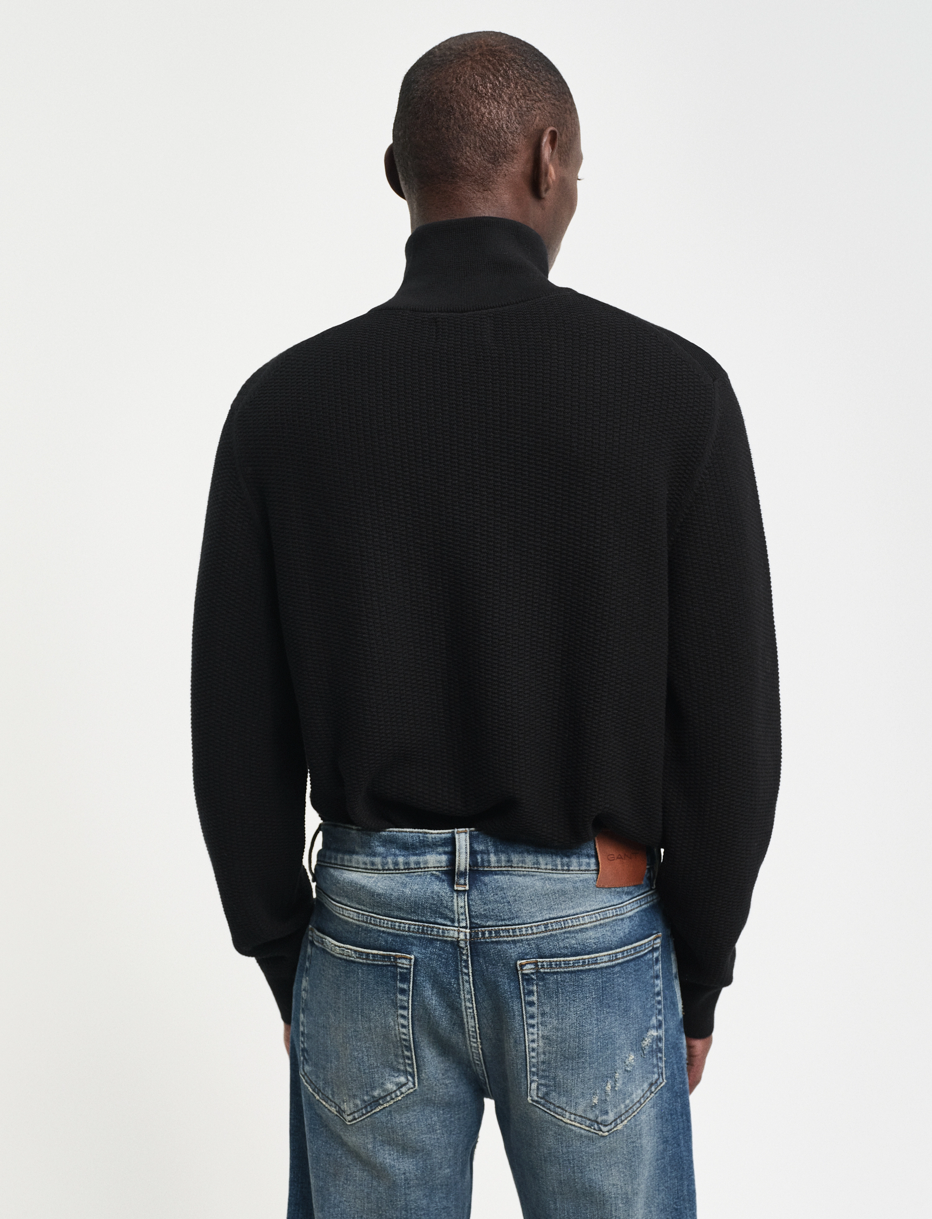 GANT - COTTON MICRO TEXTURED HALF ZIP - black - 3