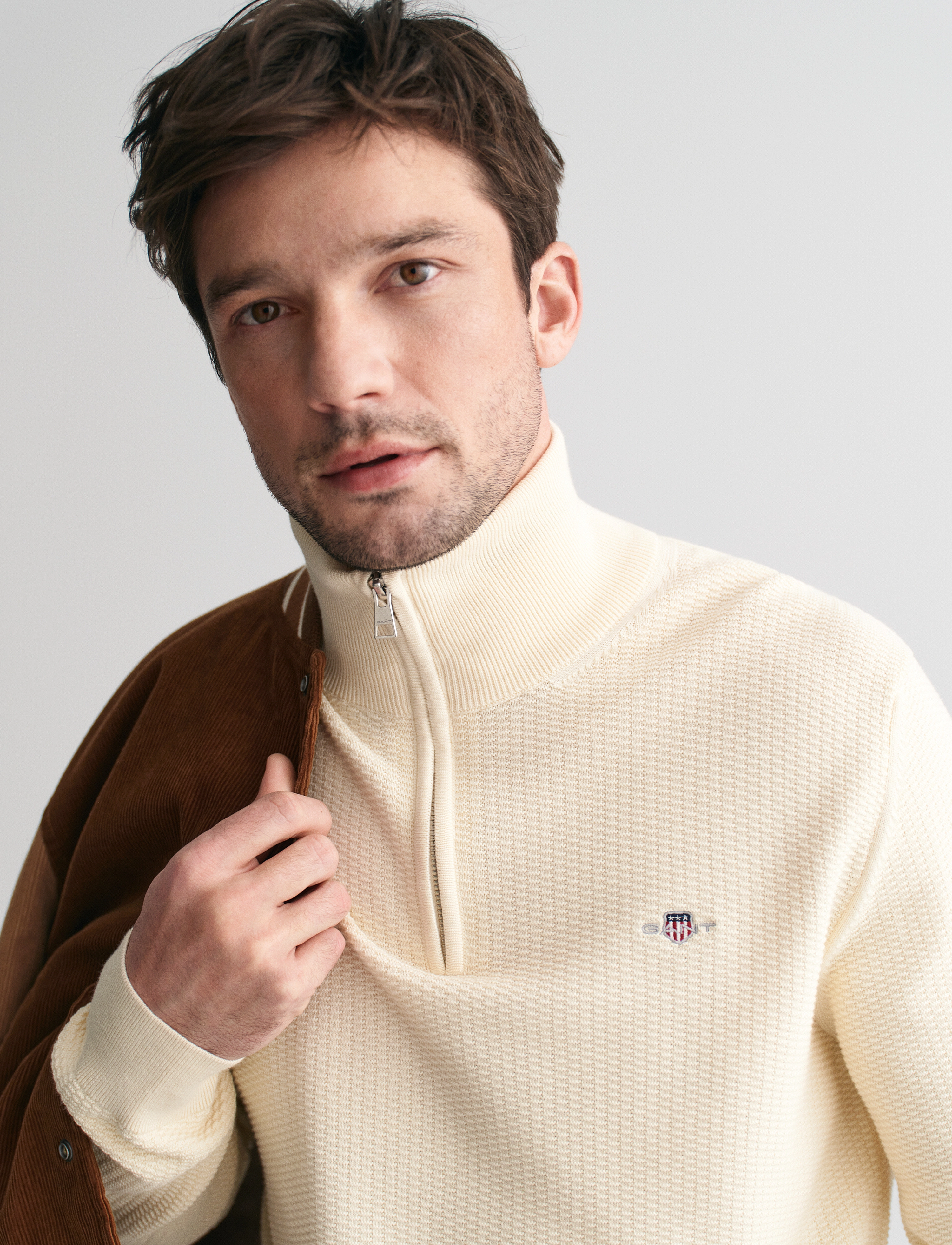 GANT - COTTON MICRO TEXTURED HALF ZIP - cream - 4