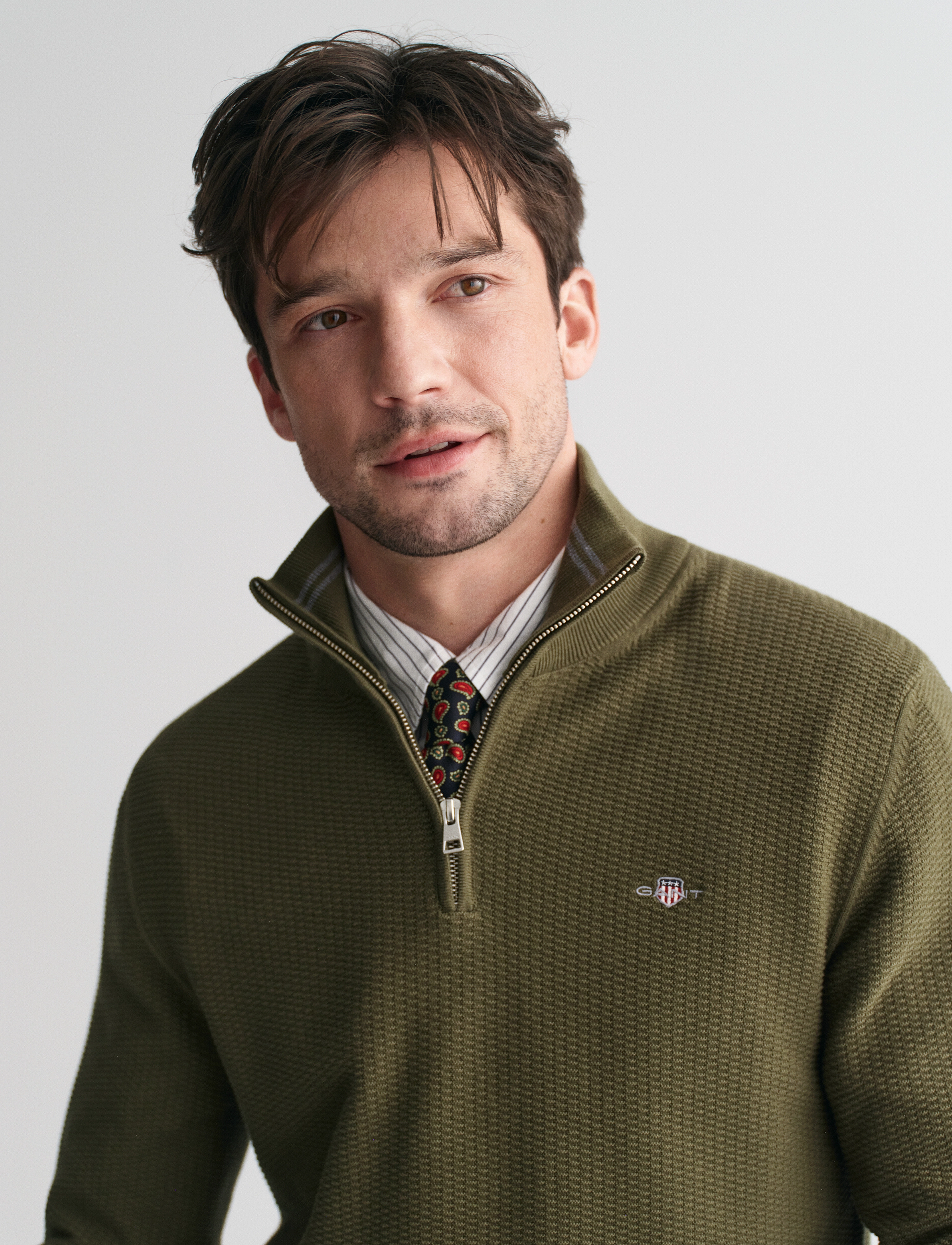 GANT - COTTON MICRO TEXTURED HALF ZIP - juniper green - 4
