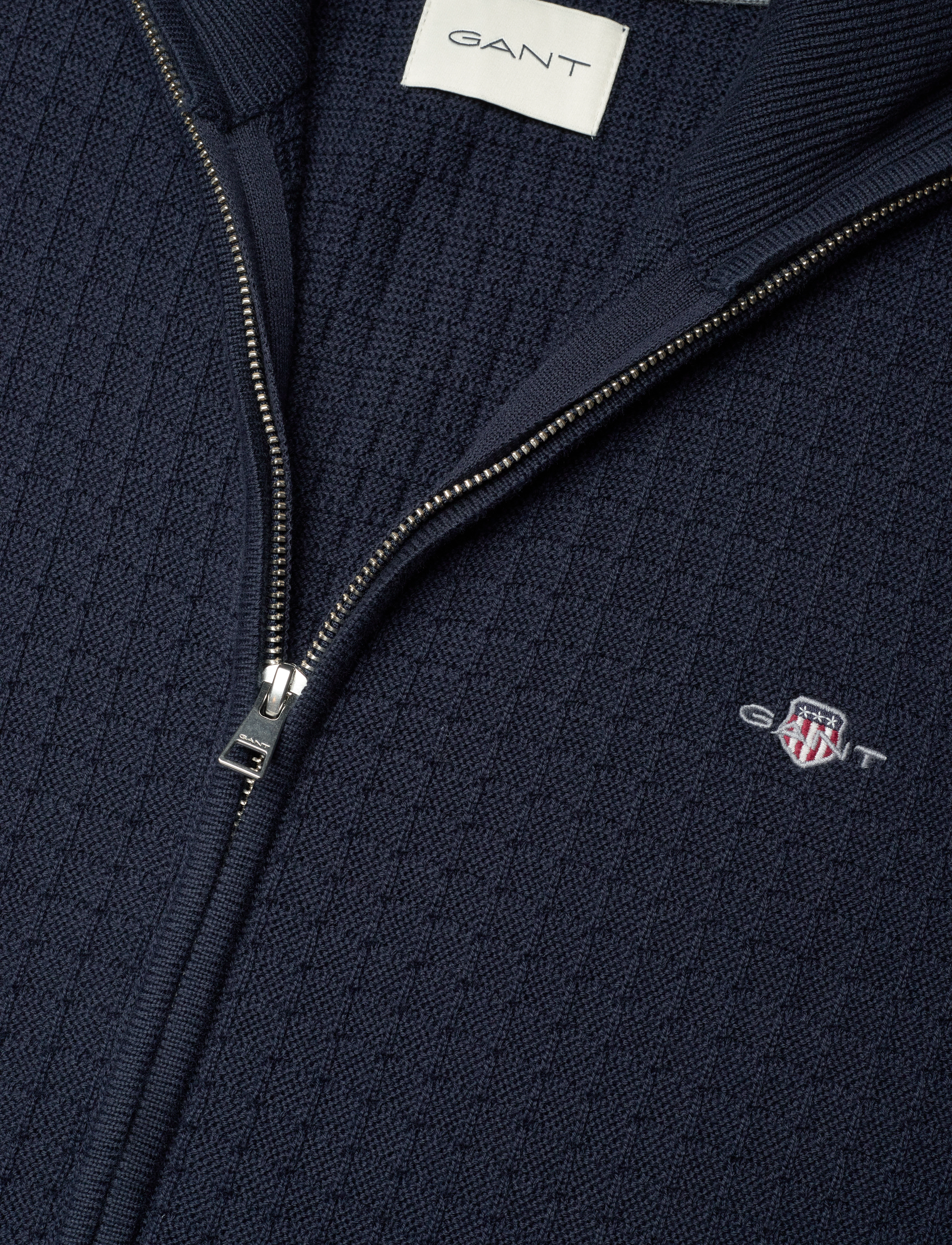 GANT - COTTON TEXTURED ZIP CARDIGAN - evening blue - 2