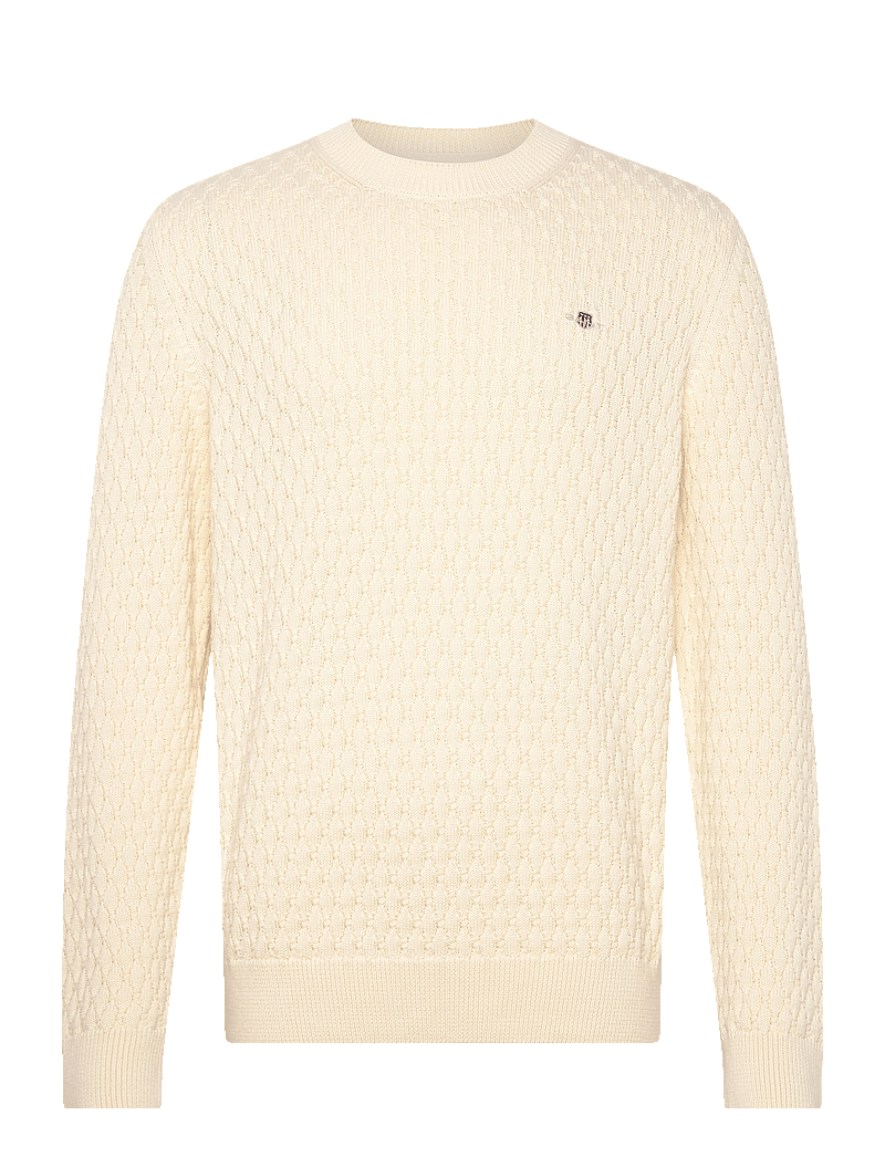 GANT - TEXTURED COTTON C-NECK - rundhals - cream - 0