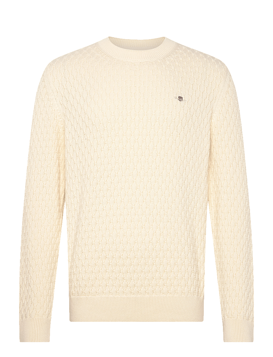 Gant - TEXTURED COTTON C-NECK - pyöreäaukkoiset - cream - 0