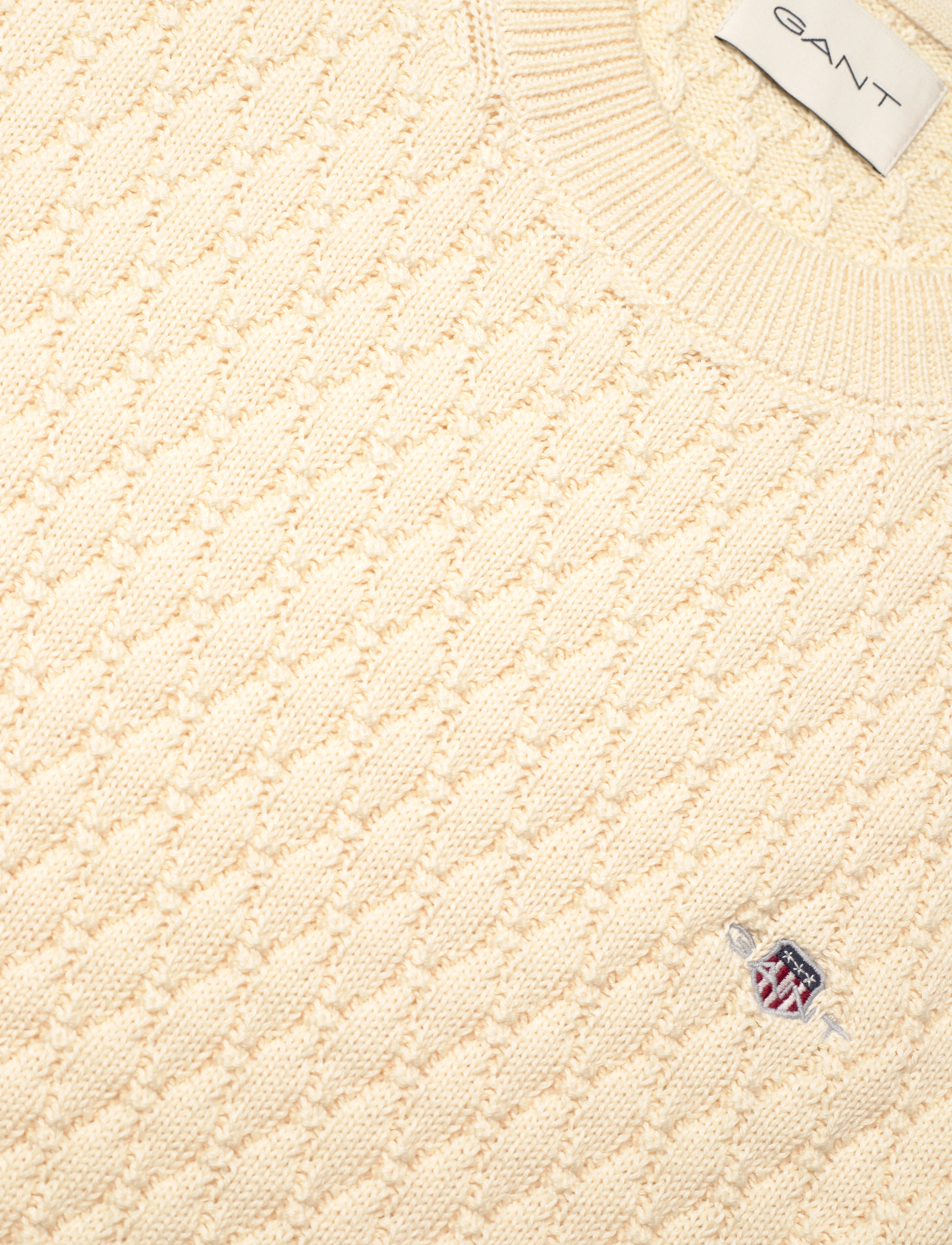 Gant - TEXTURED COTTON C-NECK - kringlótt hálsmál  - cream - 2