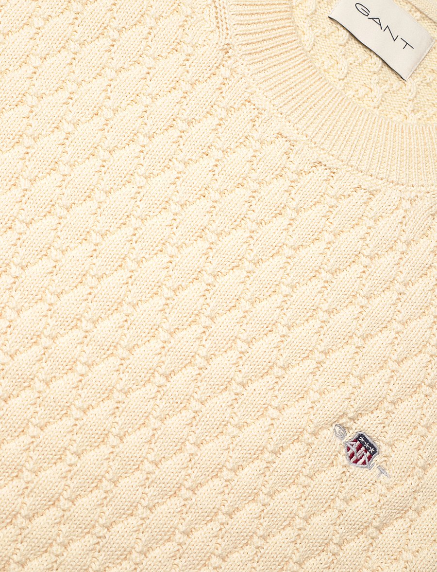 Gant - TEXTURED COTTON C-NECK - pyöreäaukkoiset - cream - 2
