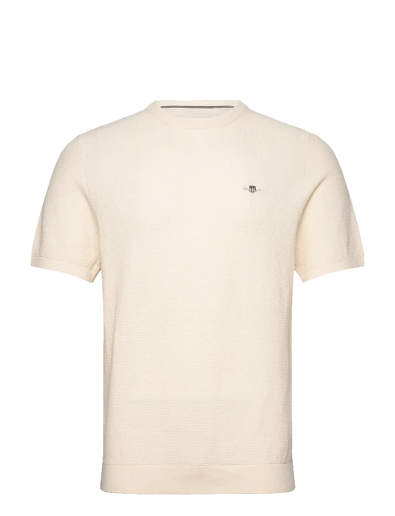 GANT - MICRO TEXTURED COTTON SS C-NECK - kortärmade t-shirts - cream - 0