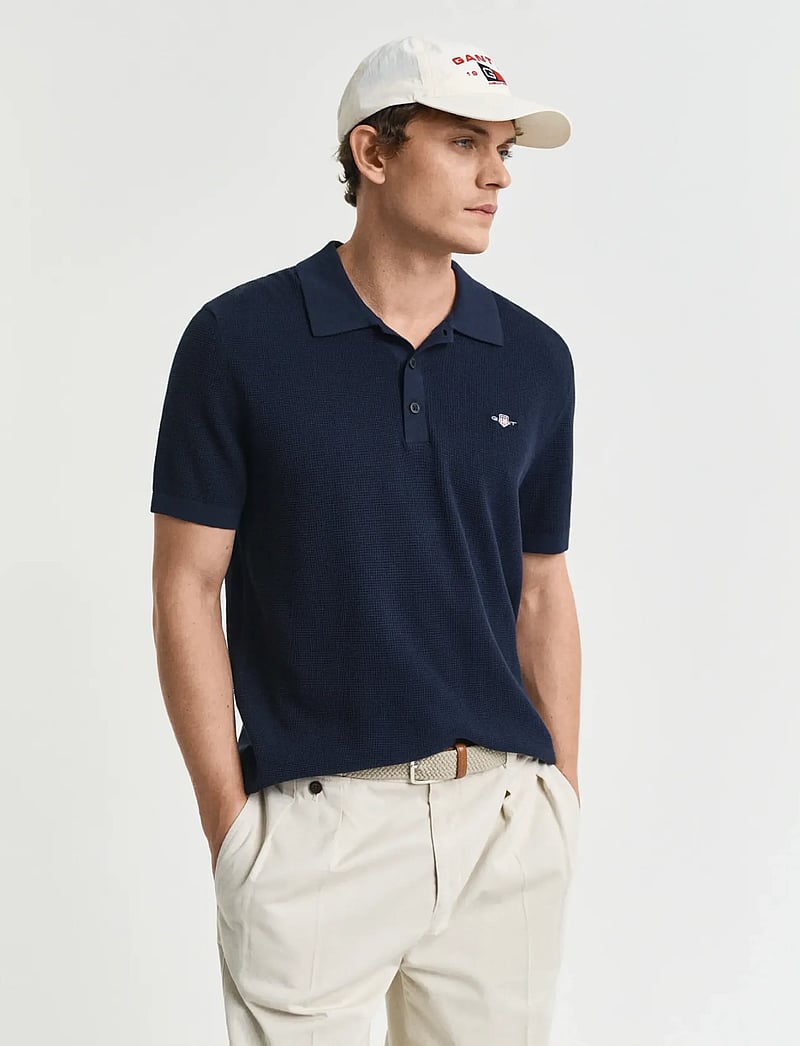 GANT - MICRO TEXTURED COTTON SS POLO - polo marškinėliai trumpomis rankovėmis - evening blue - 0