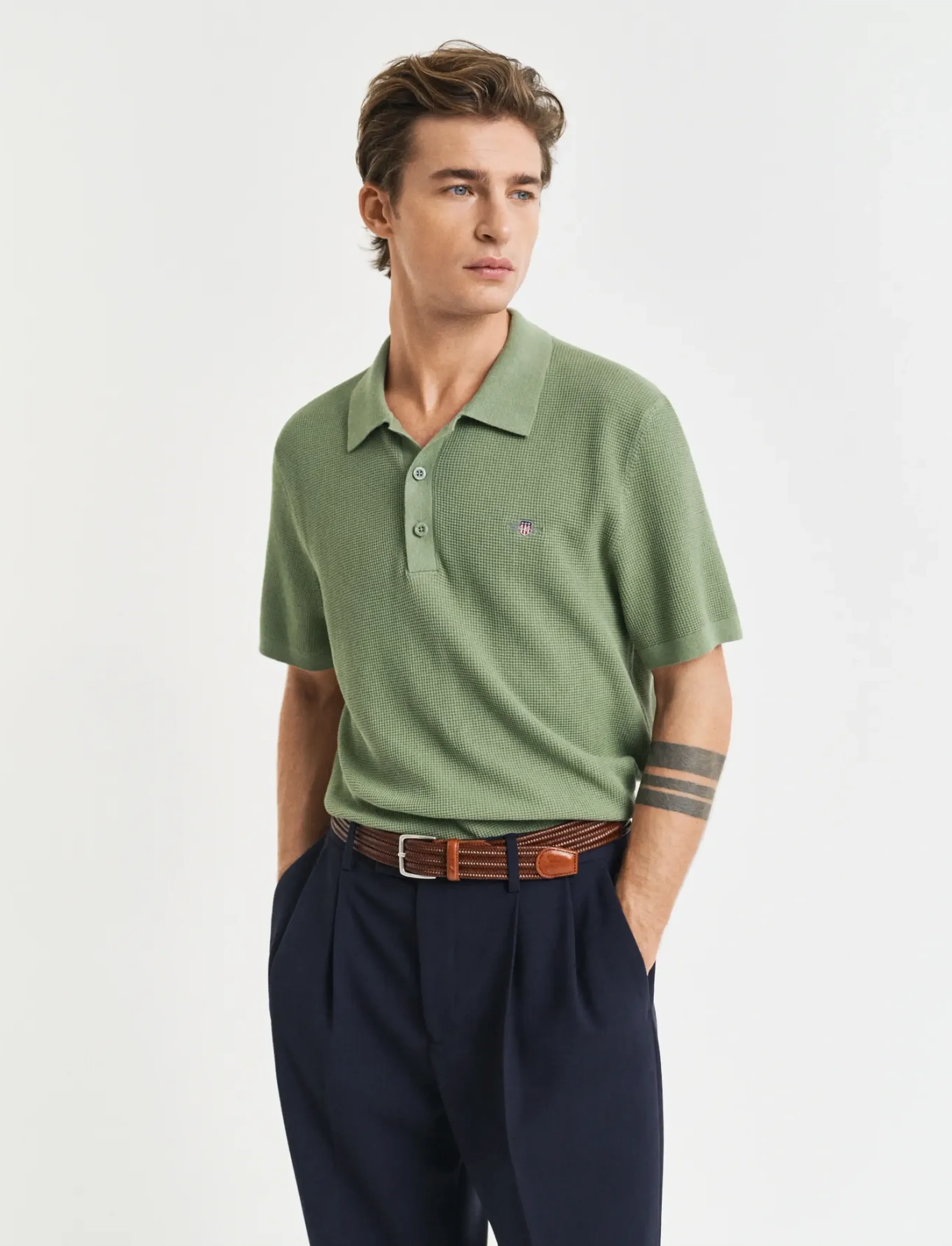 Gant MICRO TEXTURED COTTON SS POLO - Gant - KALAMATA GREEN / green