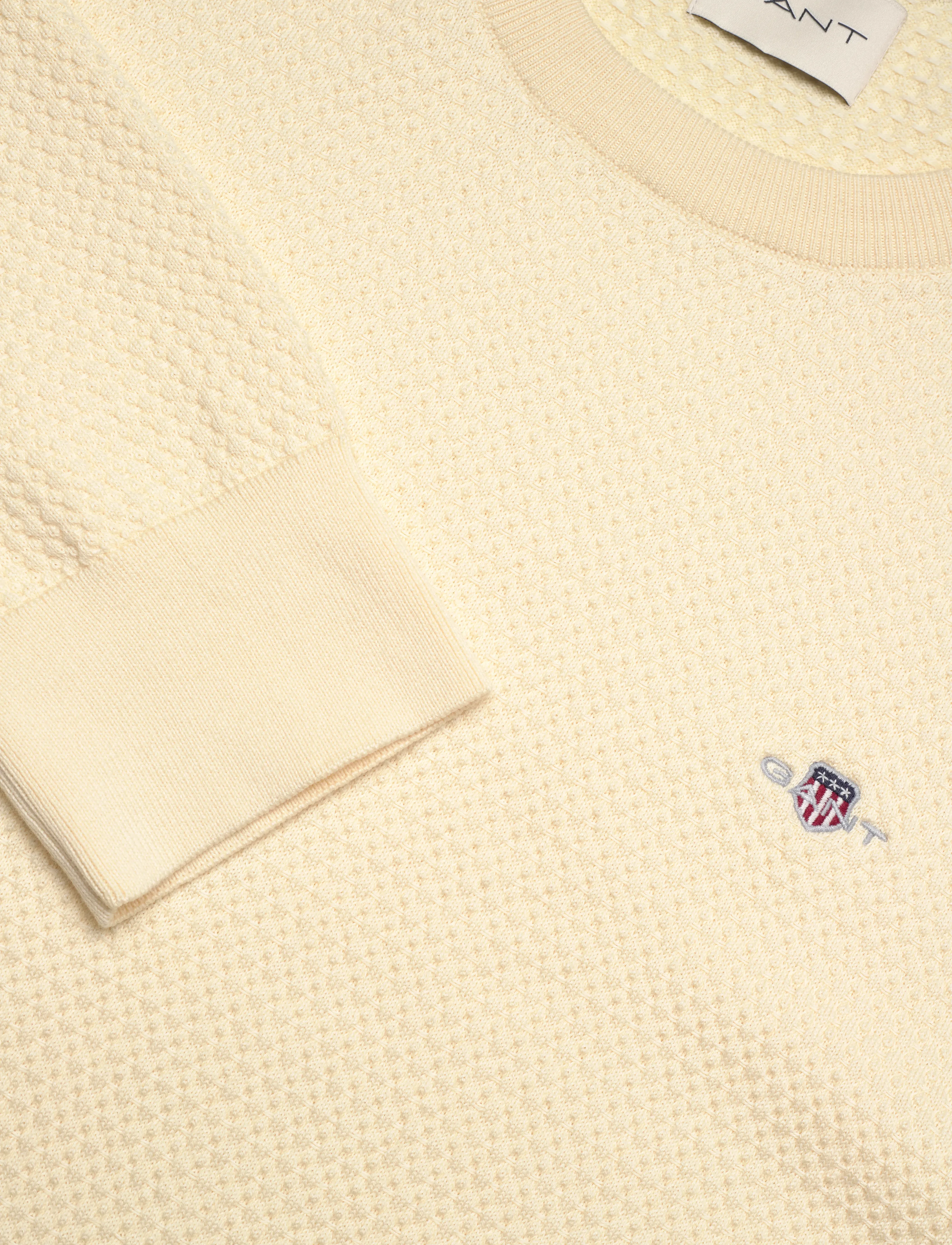 Gant - TEXTURED COTTON C-NECK - kringlótt hálsmál  - cream - 2