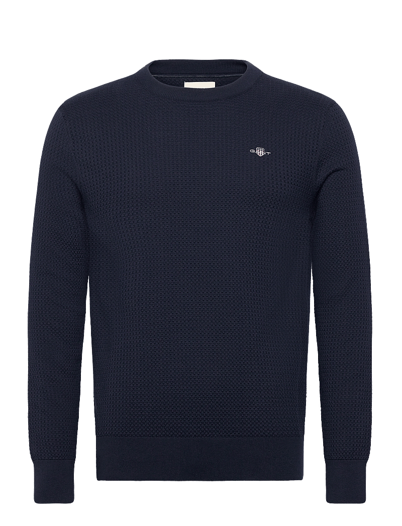 GANT - TEXTURED COTTON C-NECK - knitted round necks - evening blue - 0