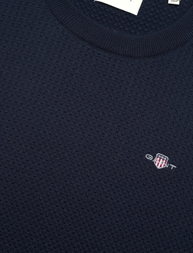 GANT - TEXTURED COTTON C-NECK - knitted round necks - evening blue - 2