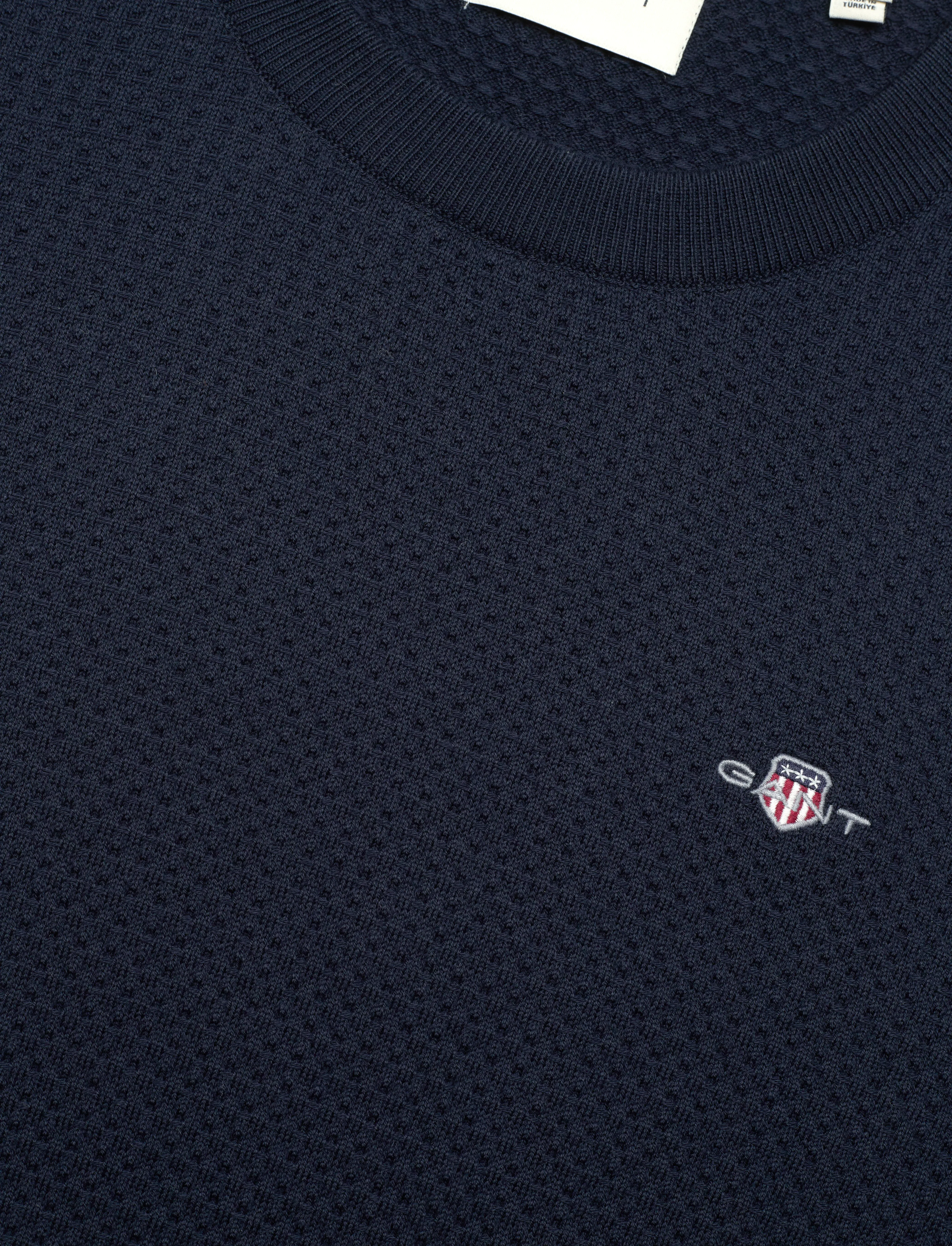 Gant - TEXTURED COTTON C-NECK - Ümmarguse kaelusega kudumid - evening blue - 2