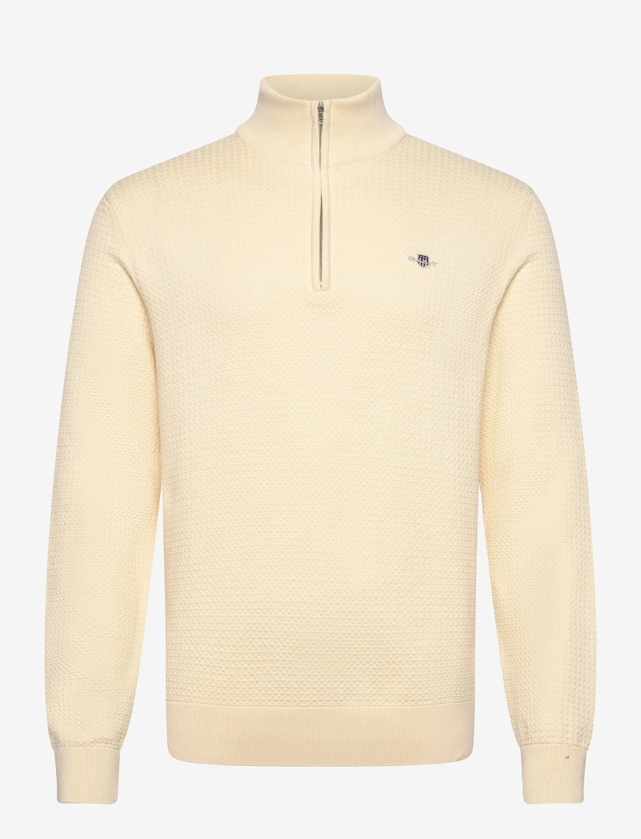 GANT - TEXTURED COTTON HALF ZIP - hálfrenndar peysur - cream - 0