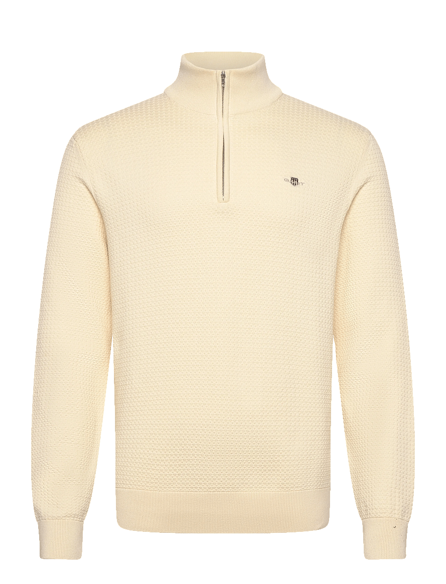 Gant - TEXTURED COTTON HALF ZIP - pullover mit halbem reißverschluss - cream - 0