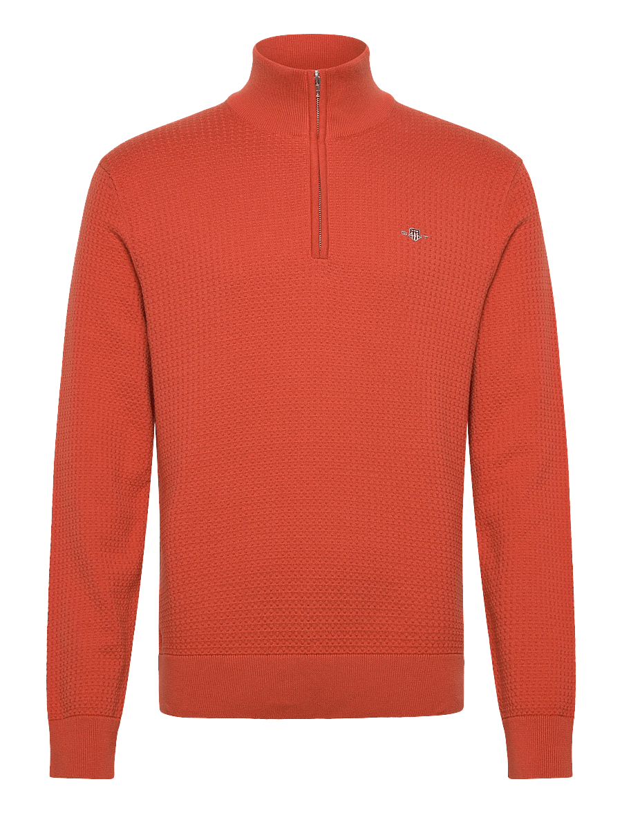 Gant - TEXTURED COTTON HALF ZIP - pullover mit halbem reißverschluss - deep orange - 0