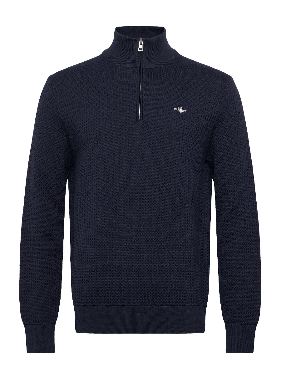 Gant - TEXTURED COTTON HALF ZIP - puolivetoketjulliset neuleet - evening blue - 0