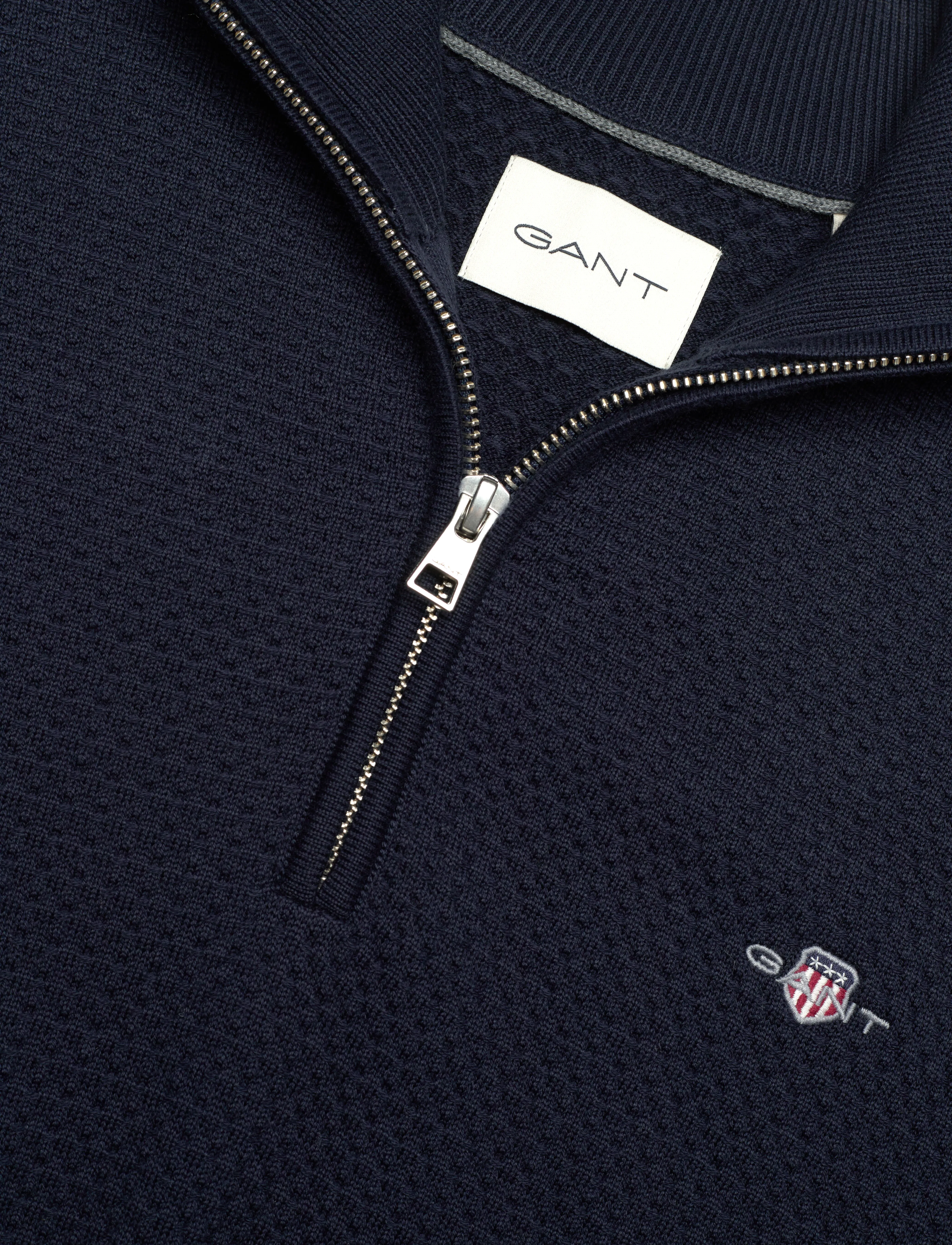 Gant - TEXTURED COTTON HALF ZIP - puolivetoketjulliset neuleet - evening blue - 2