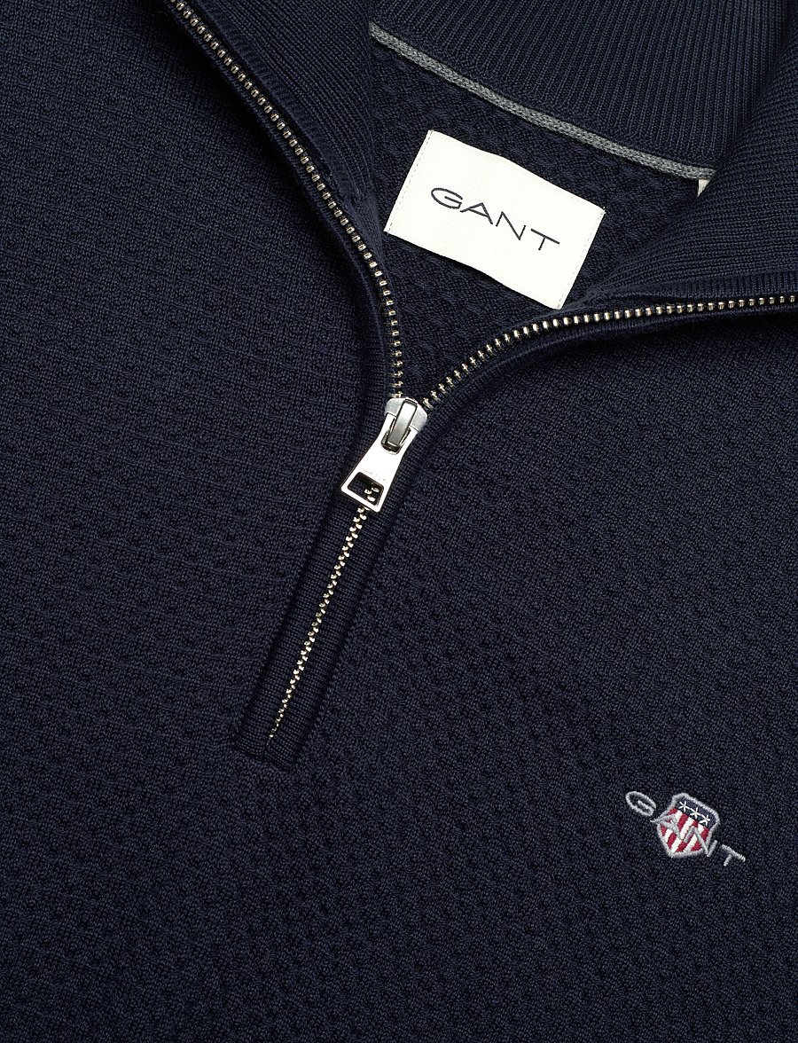 Gant - TEXTURED COTTON HALF ZIP - puolivetoketjulliset neuleet - evening blue - 2