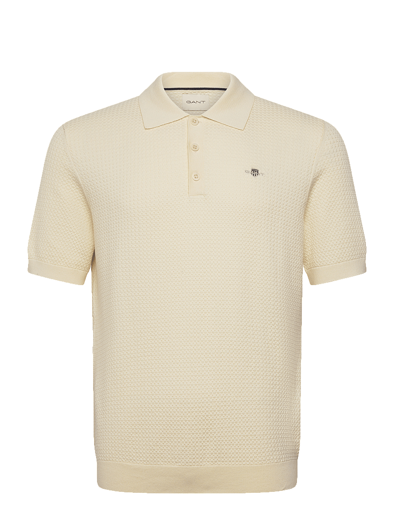 GANT - TEXTURED COTTON SS POLO - stickade pikéer - cream - 1