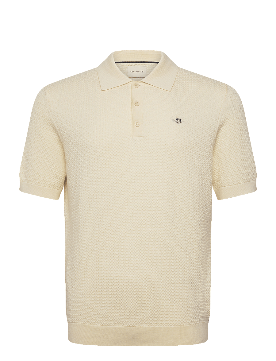 Gant - TEXTURED COTTON SS POLO - geweven polo's - cream - 1