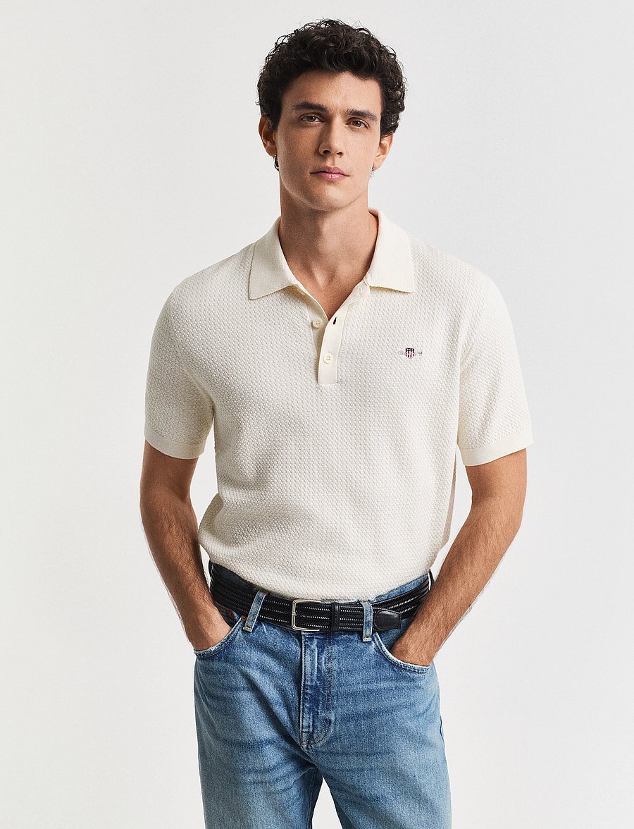 Gant - TEXTURED COTTON SS POLO - geweven polo's - cream - 0