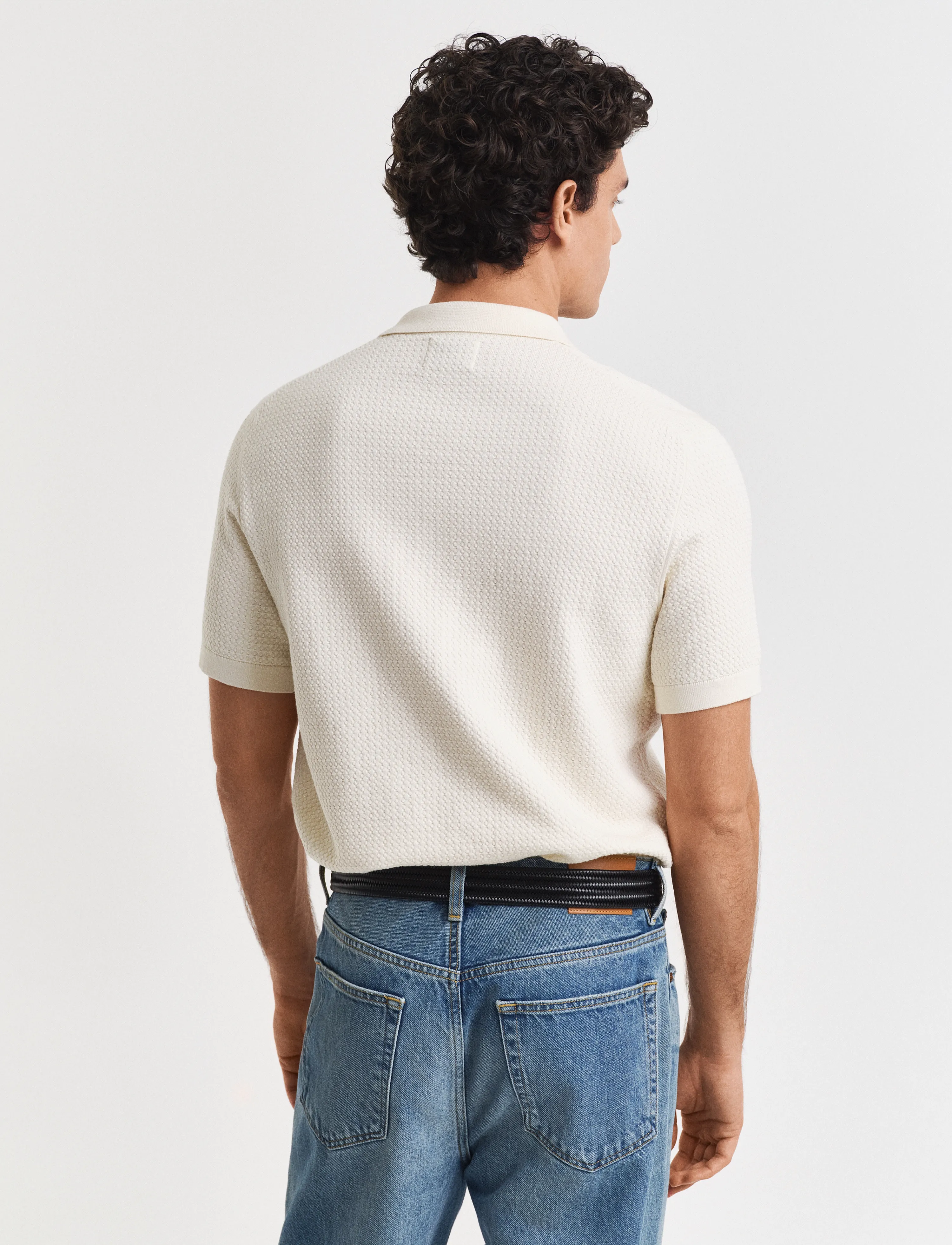 Gant - TEXTURED COTTON SS POLO - kootud polosärgid - cream - 3