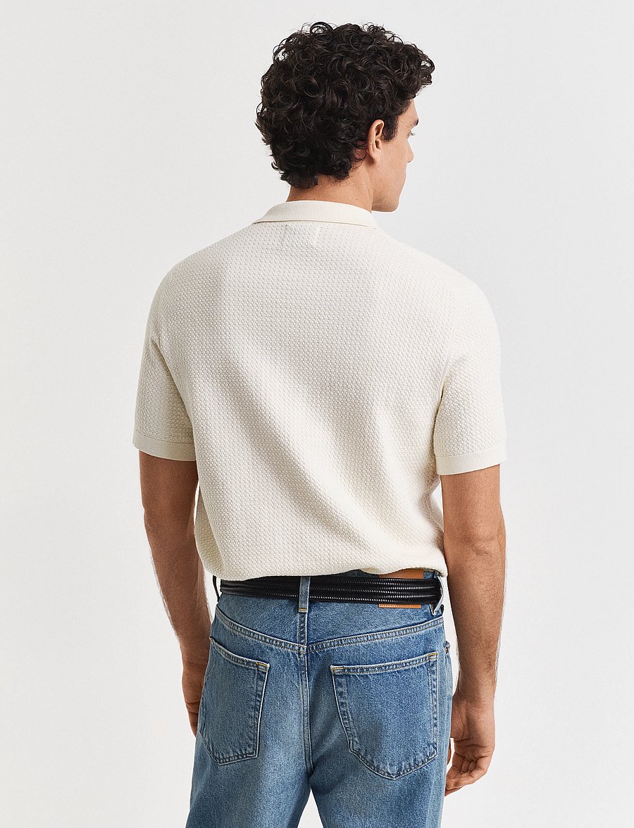 Gant - TEXTURED COTTON SS POLO - geweven polo's - cream - 3