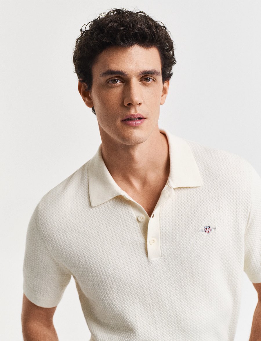 Gant - TEXTURED COTTON SS POLO - geweven polo's - cream - 4