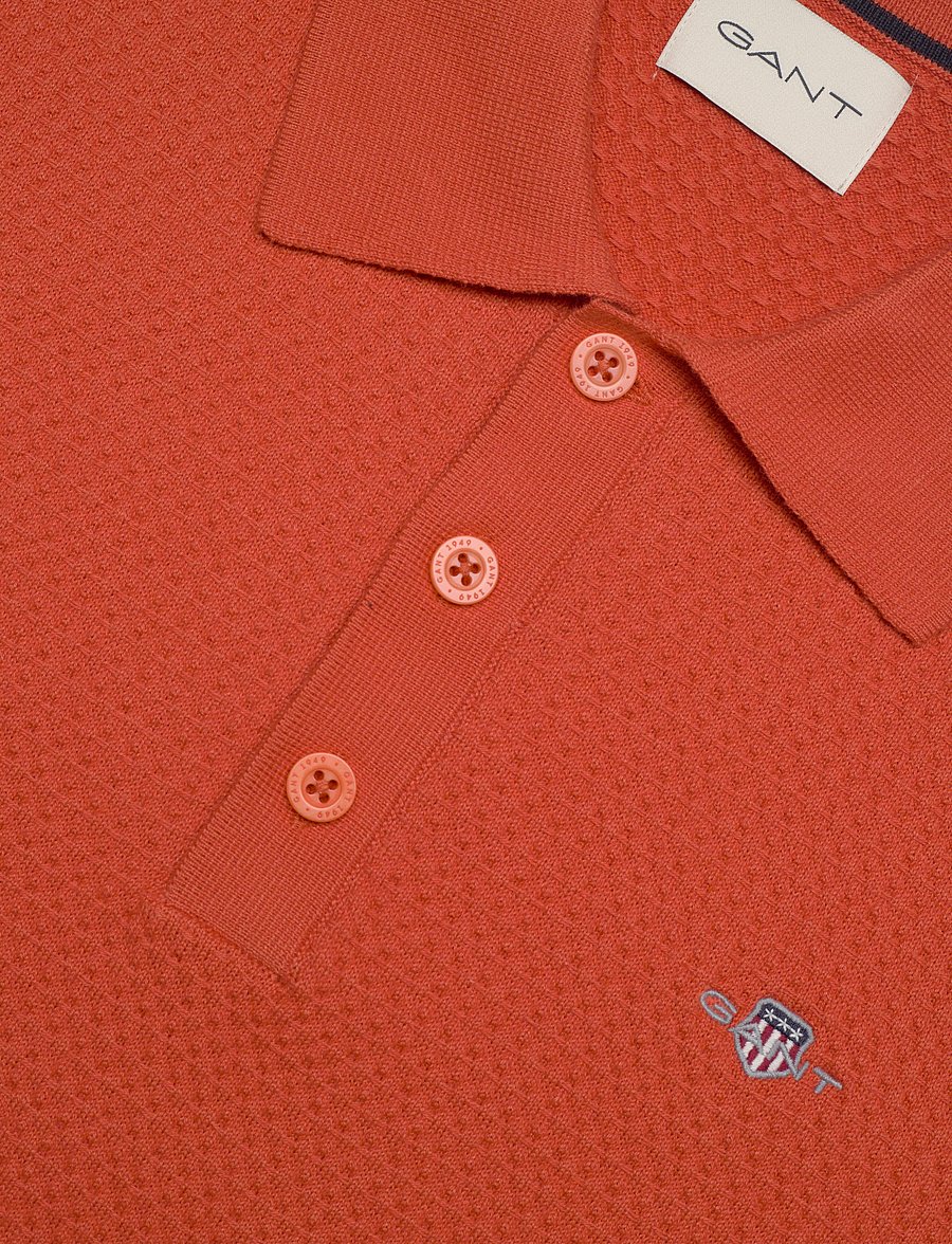 Gant - TEXTURED COTTON SS POLO - trikotažiniai polo marškinėliai - deep orange - 2