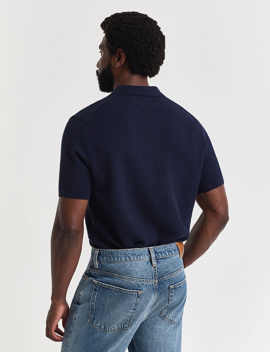 Gant - TEXTURED COTTON SS POLO - trikotažiniai polo marškinėliai - evening blue - 3