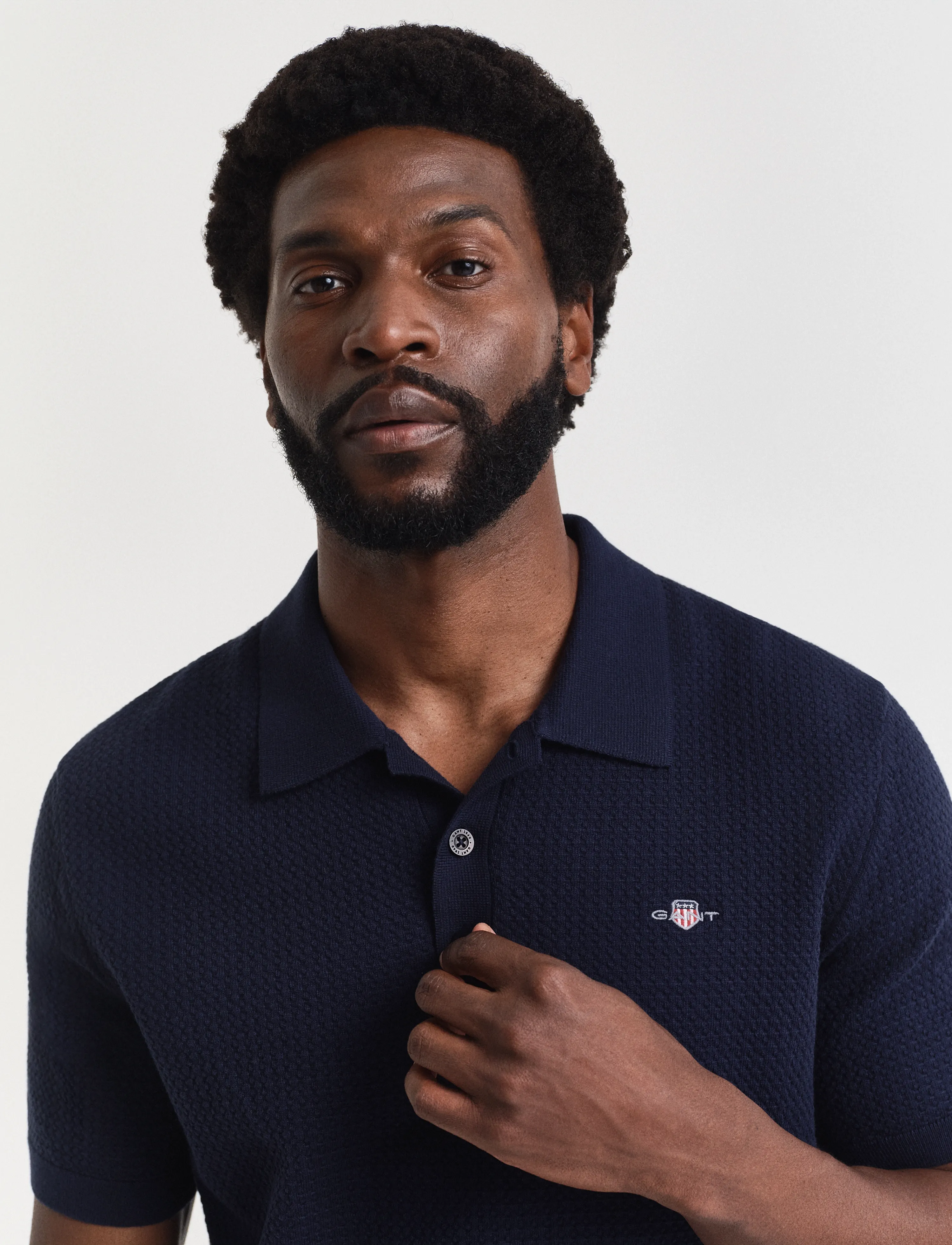 Gant - TEXTURED COTTON SS POLO - trikotažiniai polo marškinėliai - evening blue - 4