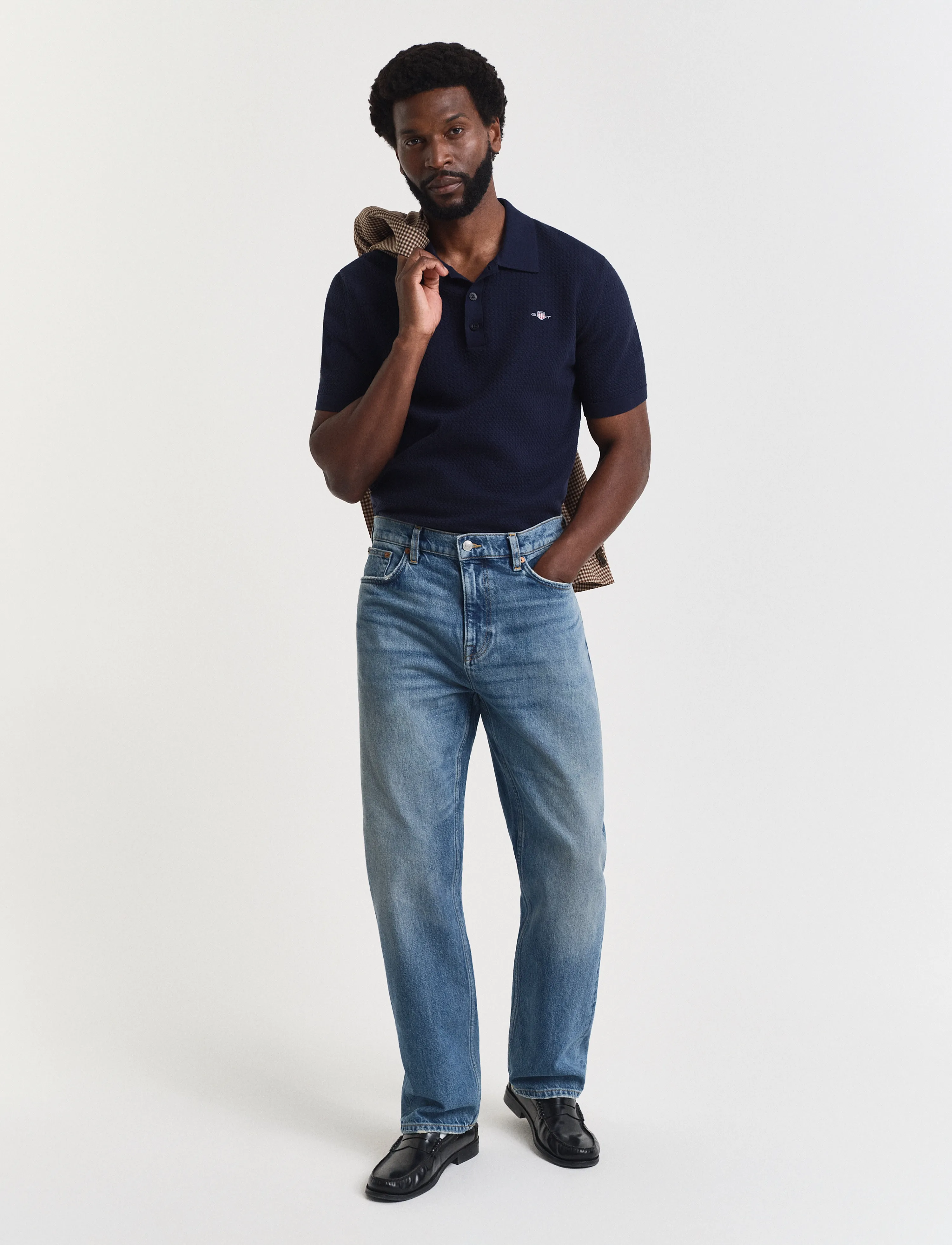 Gant - TEXTURED COTTON SS POLO - trikotažiniai polo marškinėliai - evening blue - 5