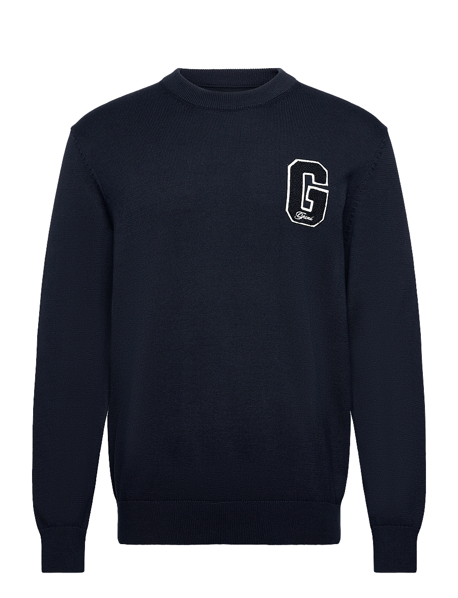Gant - SMALL GRAPHIC BADGE C-NECK - Ümmarguse kaelusega kudumid - evening blue - 0