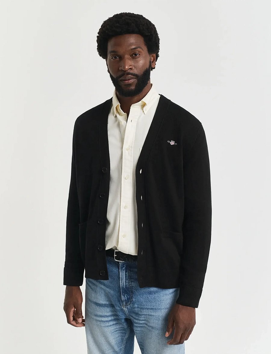 Gant - CASUAL COTTON CARDIGAN - cardigans - black - 0