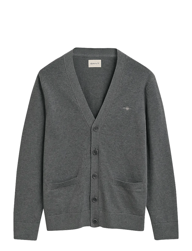 GANT - CASUAL COTTON CARDIGAN - cardigans - dark grey melange - 0