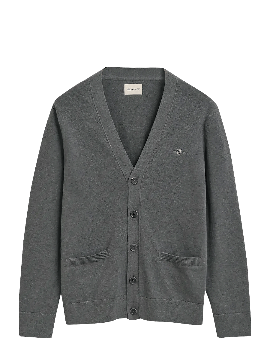 Gant - CASUAL COTTON CARDIGAN - cardigans - dark grey melange - 1