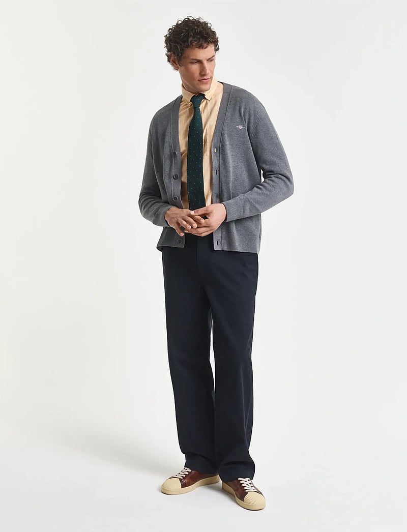 GANT - CASUAL COTTON CARDIGAN - cardigans - dark grey melange - 3