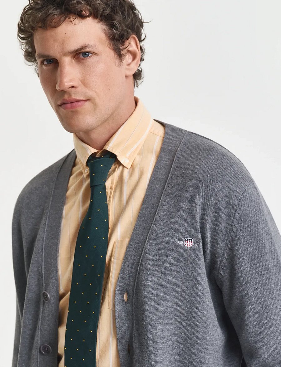 Gant - CASUAL COTTON CARDIGAN - cardigans - dark grey melange - 4
