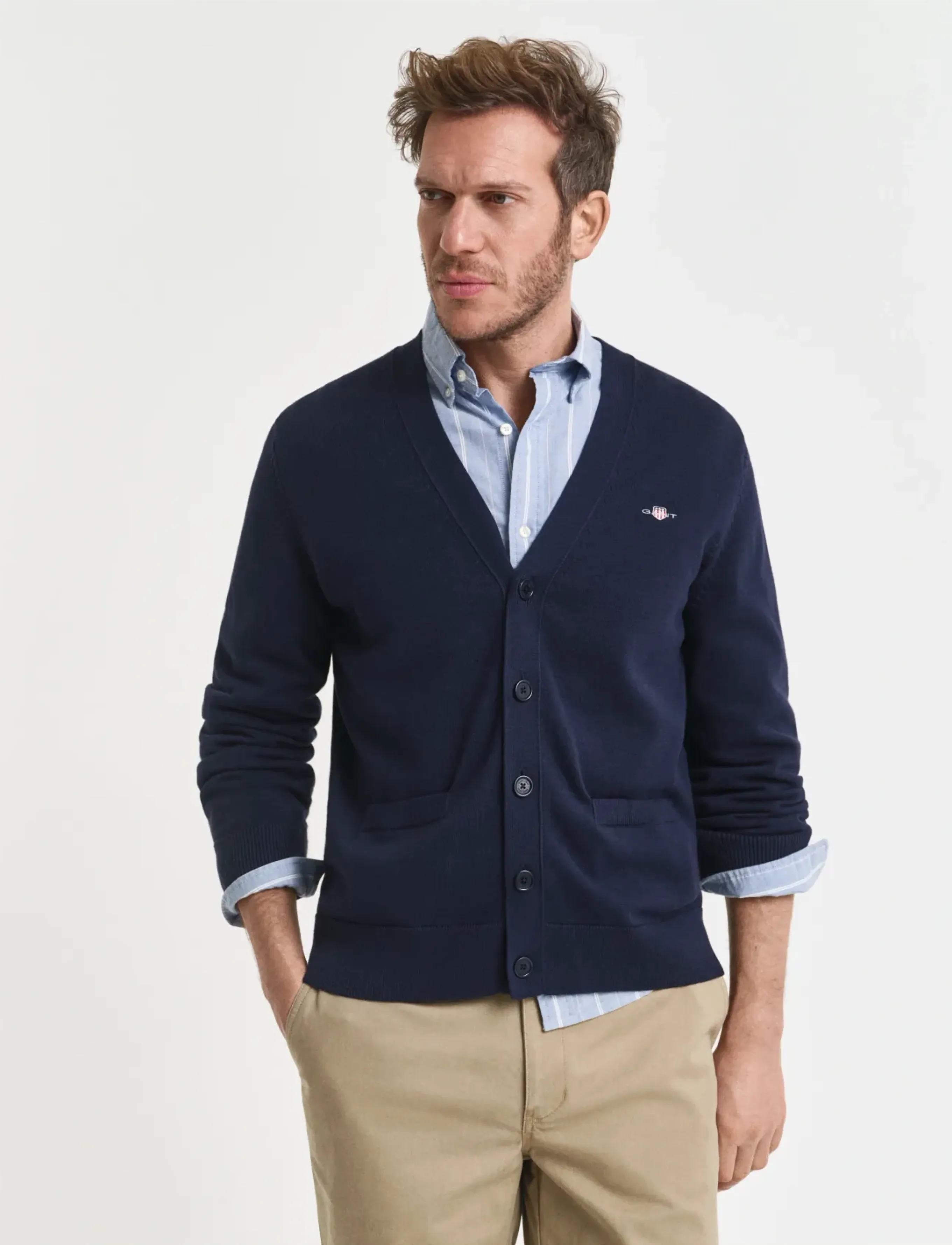 Gant Casual Cotton Cardigan, XL, Knitwear, Blau - Cardigans, Männerswear