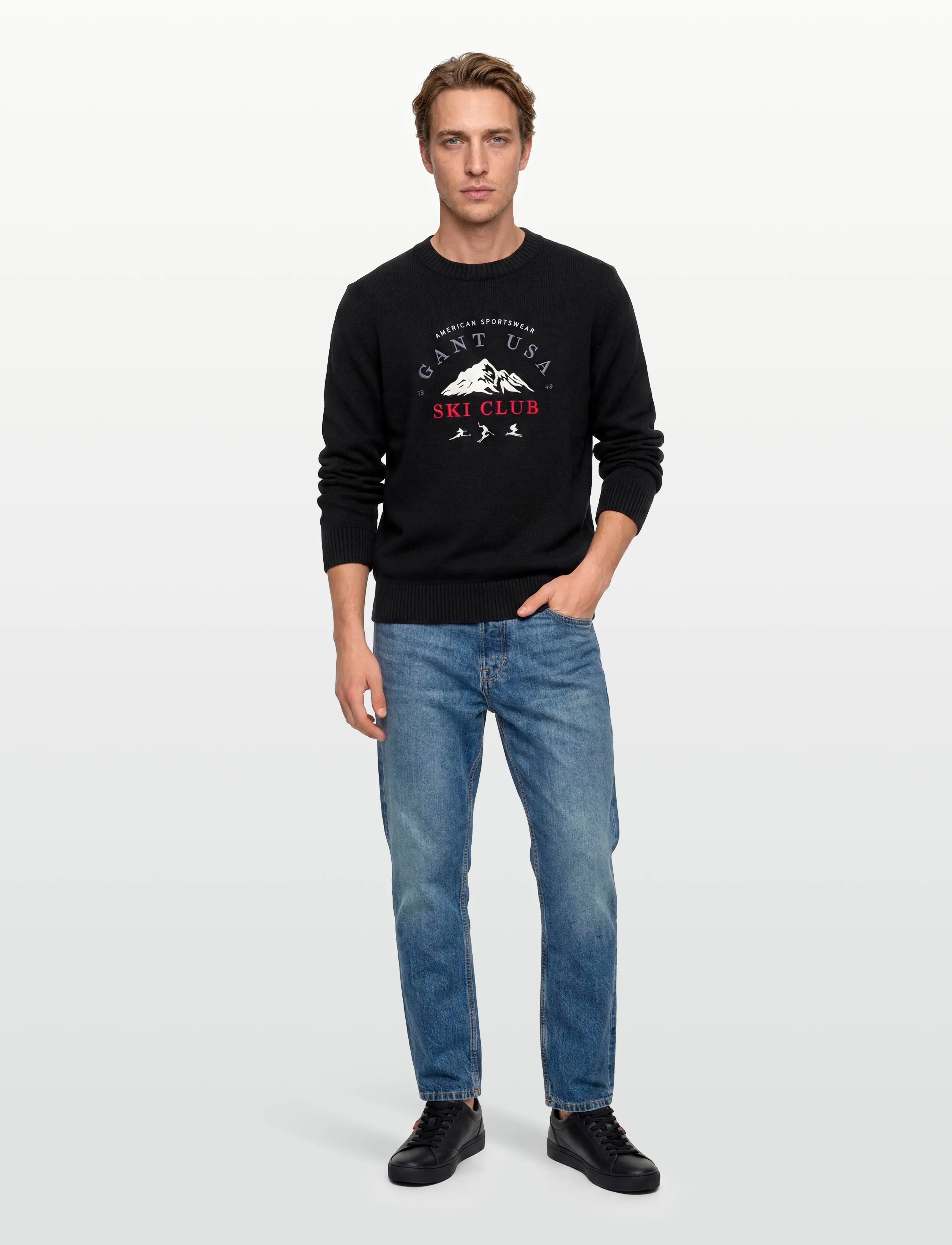 Gant Embroidered Graphic C-Neck, L, Knitwear, Schwarz - Round Necks, Männerswear