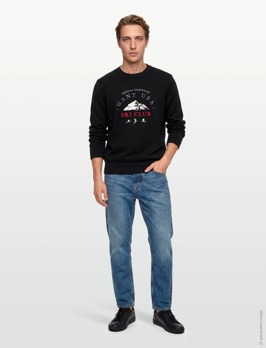 Gant - EMBROIDERED GRAPHIC C-NECK - rundhals - black - 0