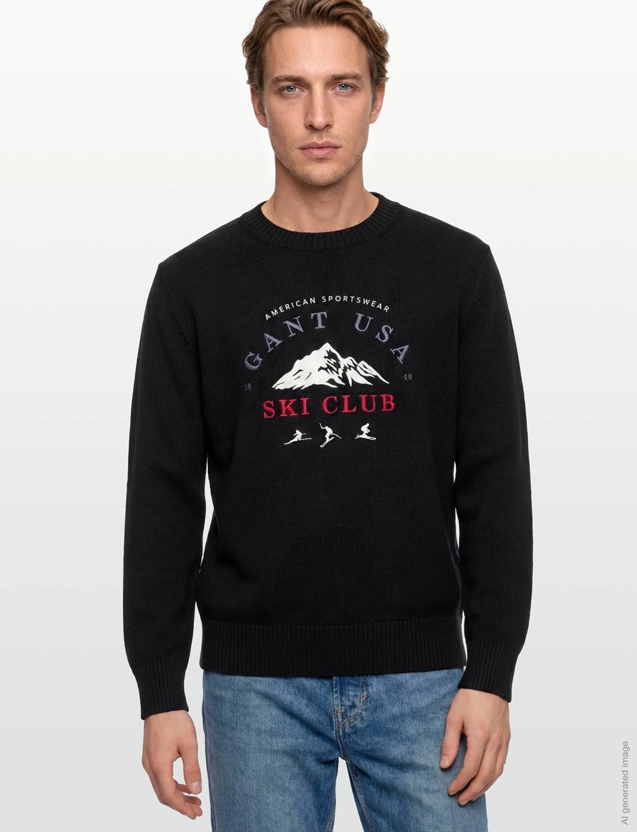 Gant - EMBROIDERED GRAPHIC C-NECK - rundhals - black - 3