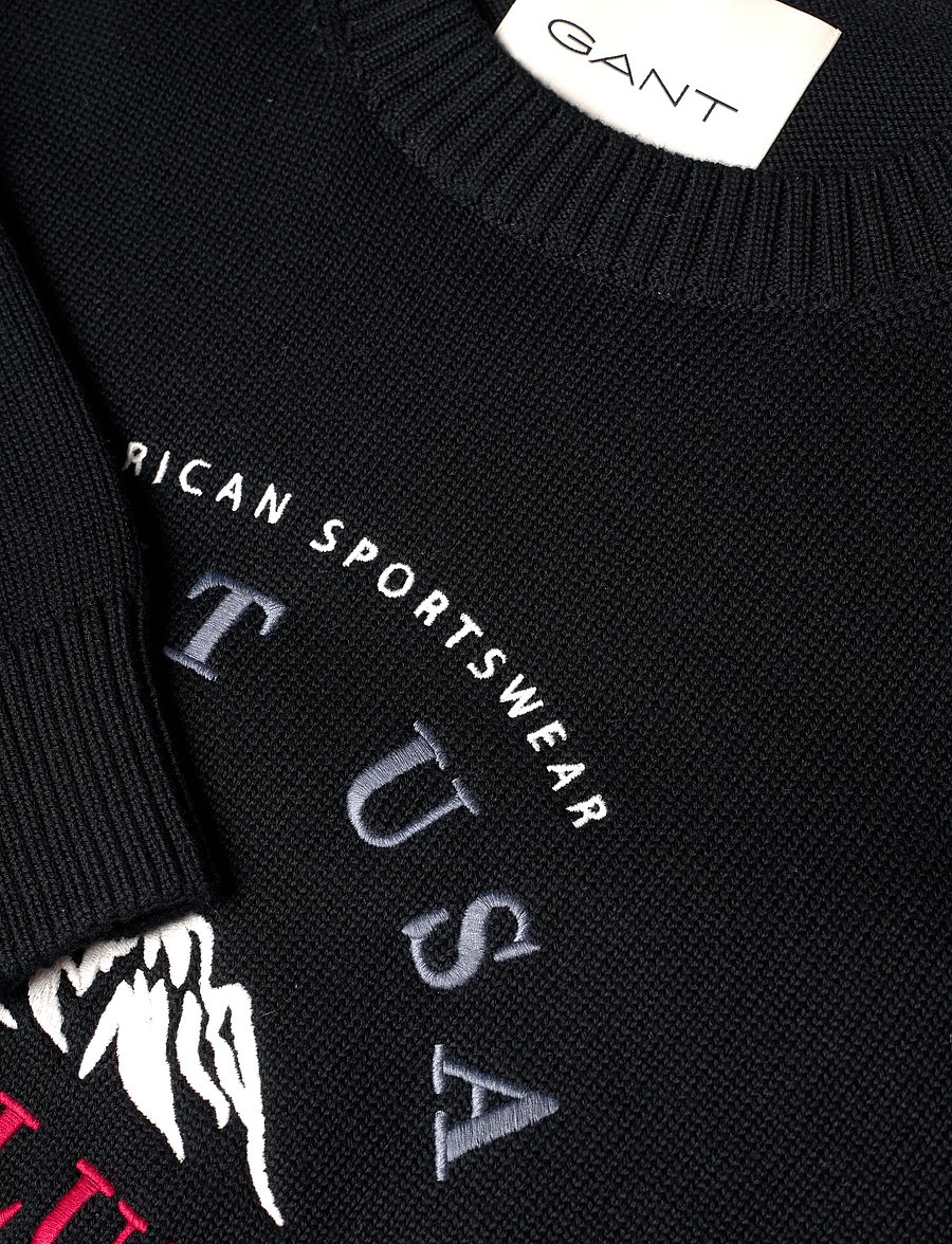 Gant - EMBROIDERED GRAPHIC C-NECK - rund hals - black - 2