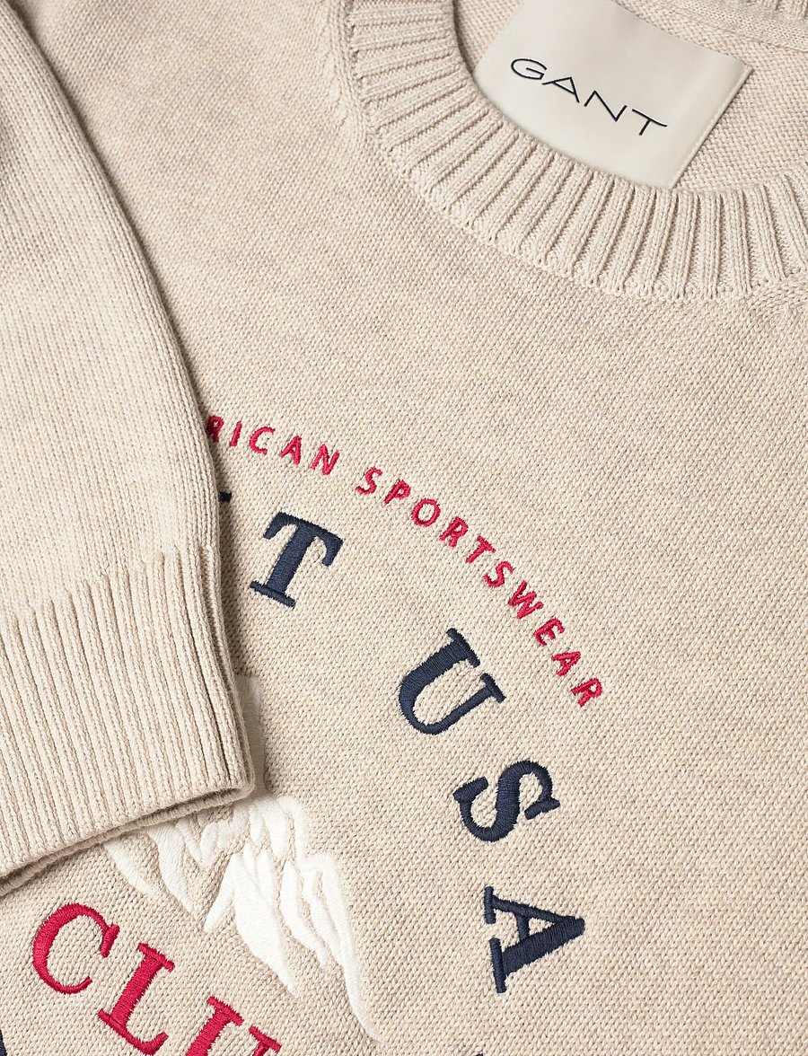 Gant - EMBROIDERED GRAPHIC C-NECK - Ümmarguse kaelusega kudumid - seed melange - 2